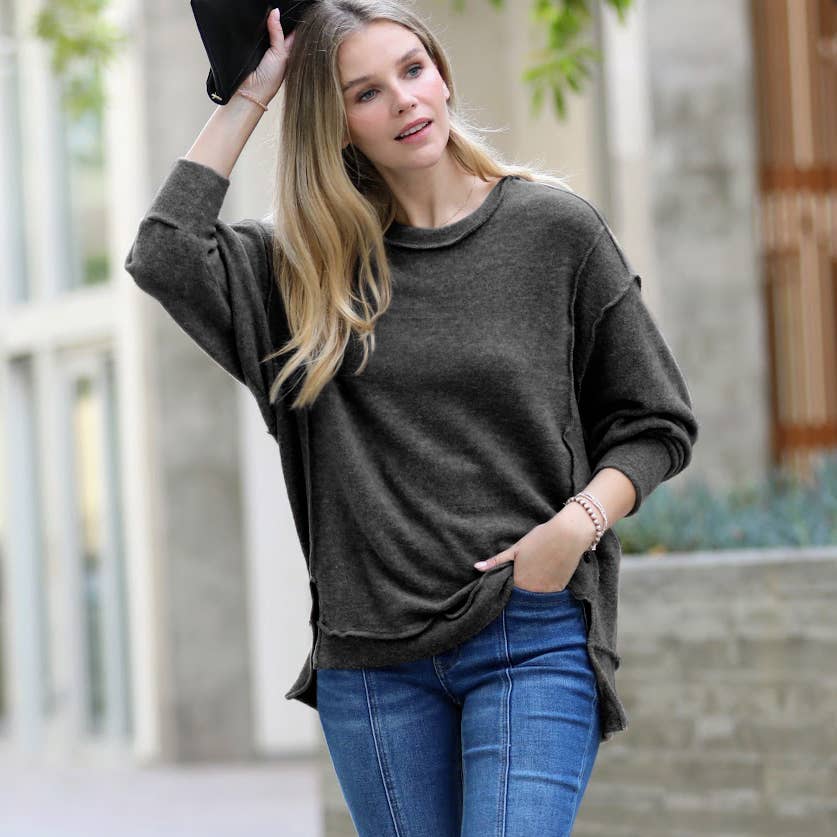 Brushed Hacci Exposed Seam Sweater