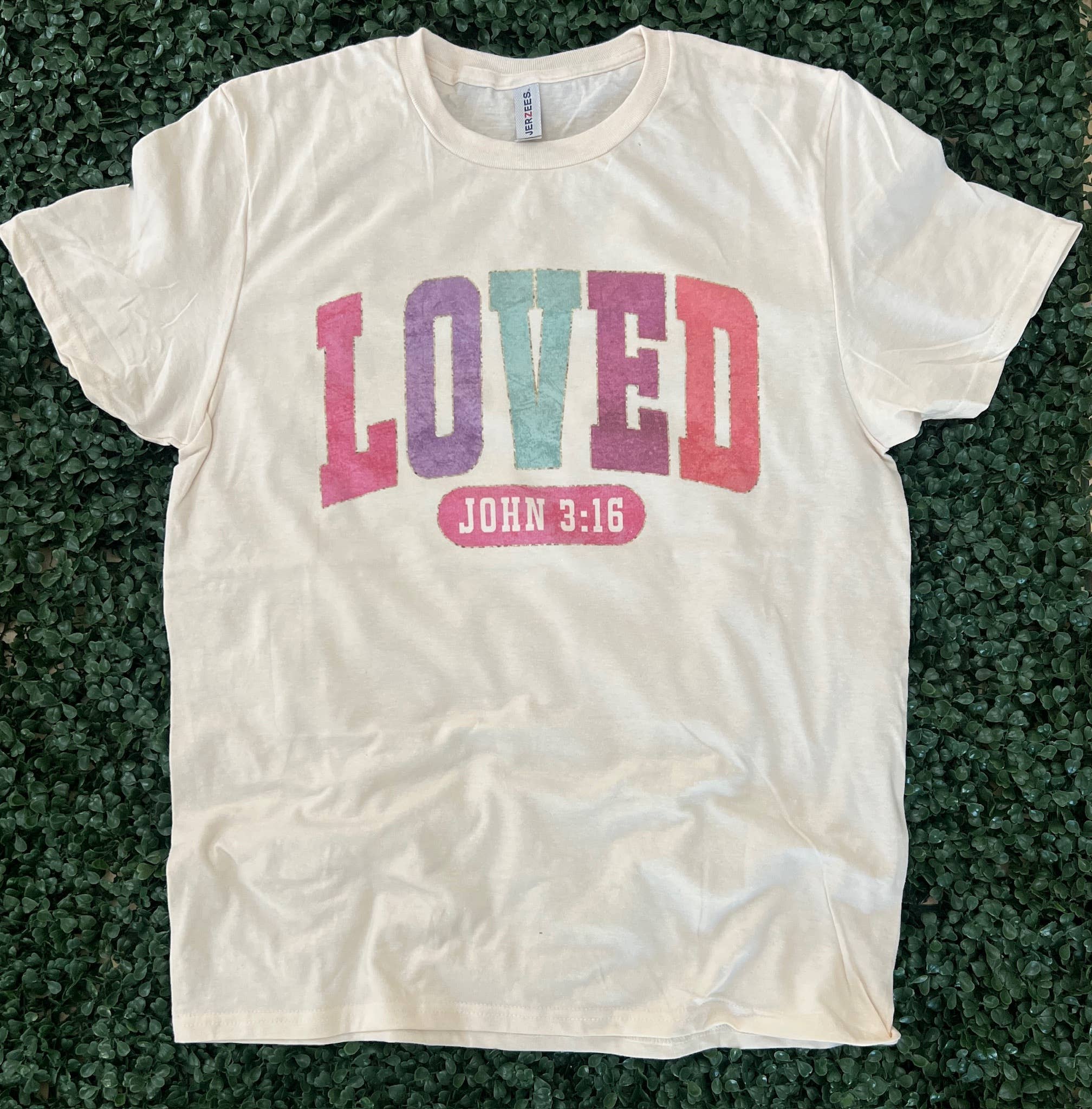 Loved John 3:16 with Gold Outline On Cream