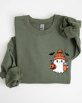 Cute Orange Ghost Pocket Print Halloween Coffee Sweatshirt