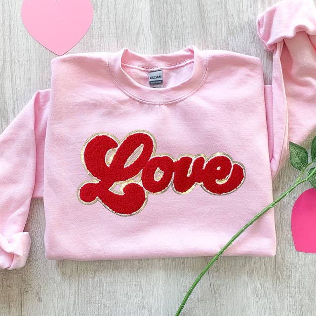 Red Love Chenille Patch Crewneck Sweatshirt
