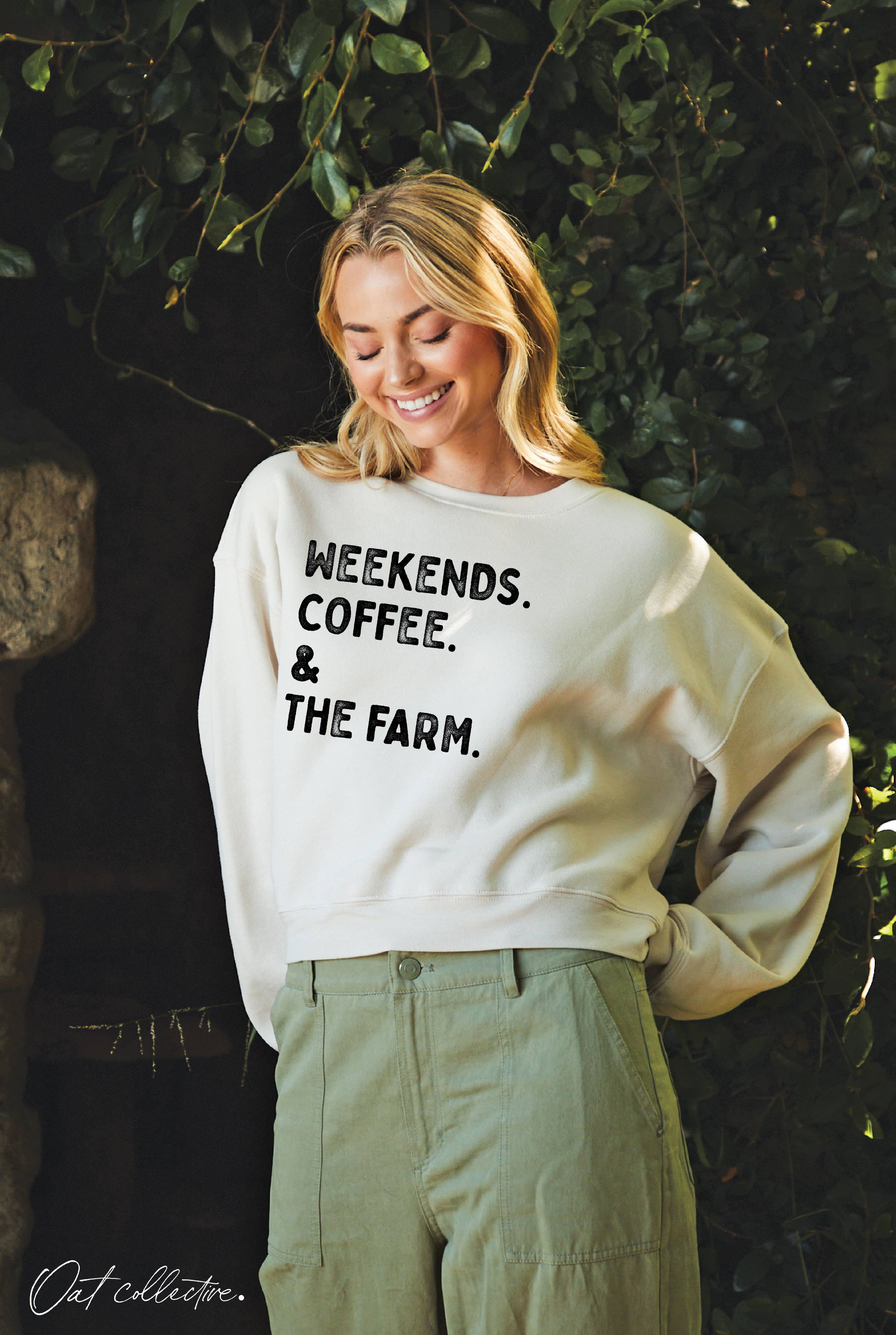 Weekends Coffee and the Farm Mid Graphic Sweatshirt