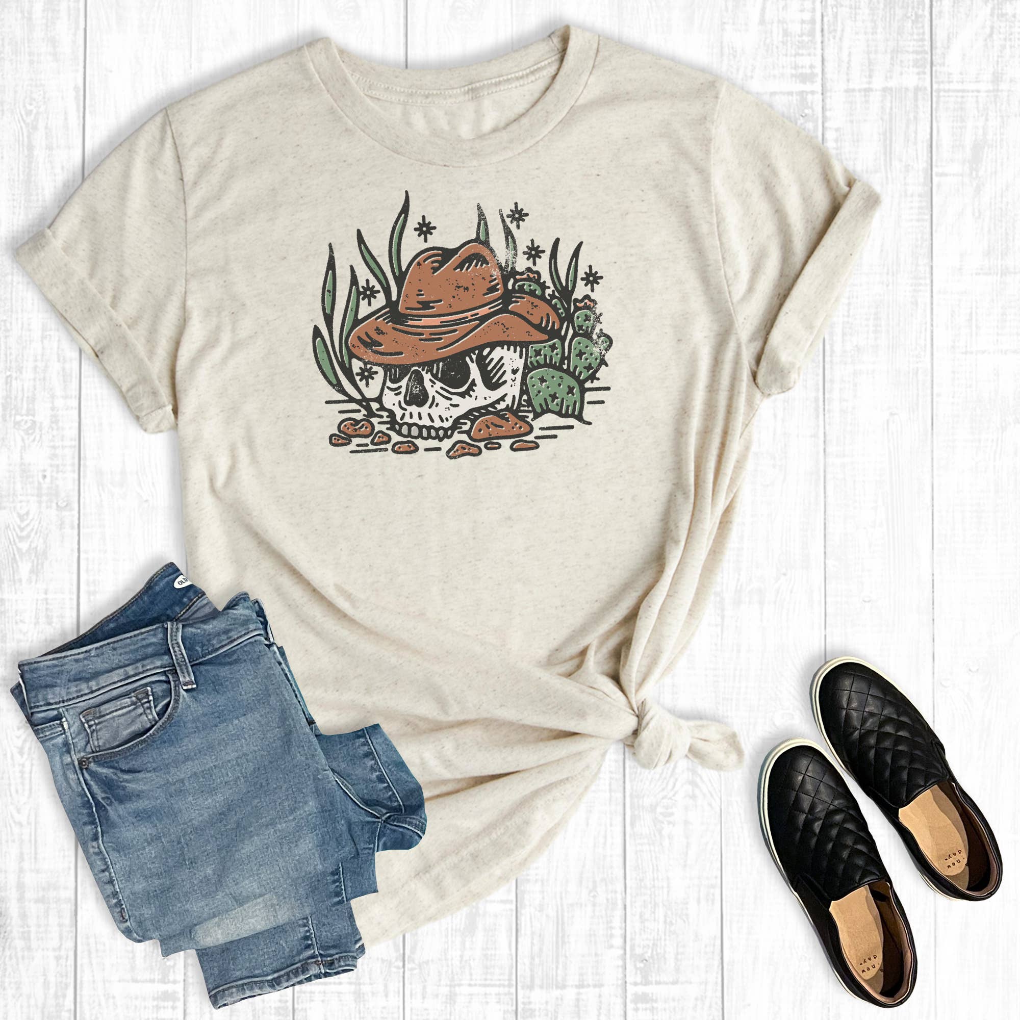 Western Boho Cowboy Skull Graphic Tee