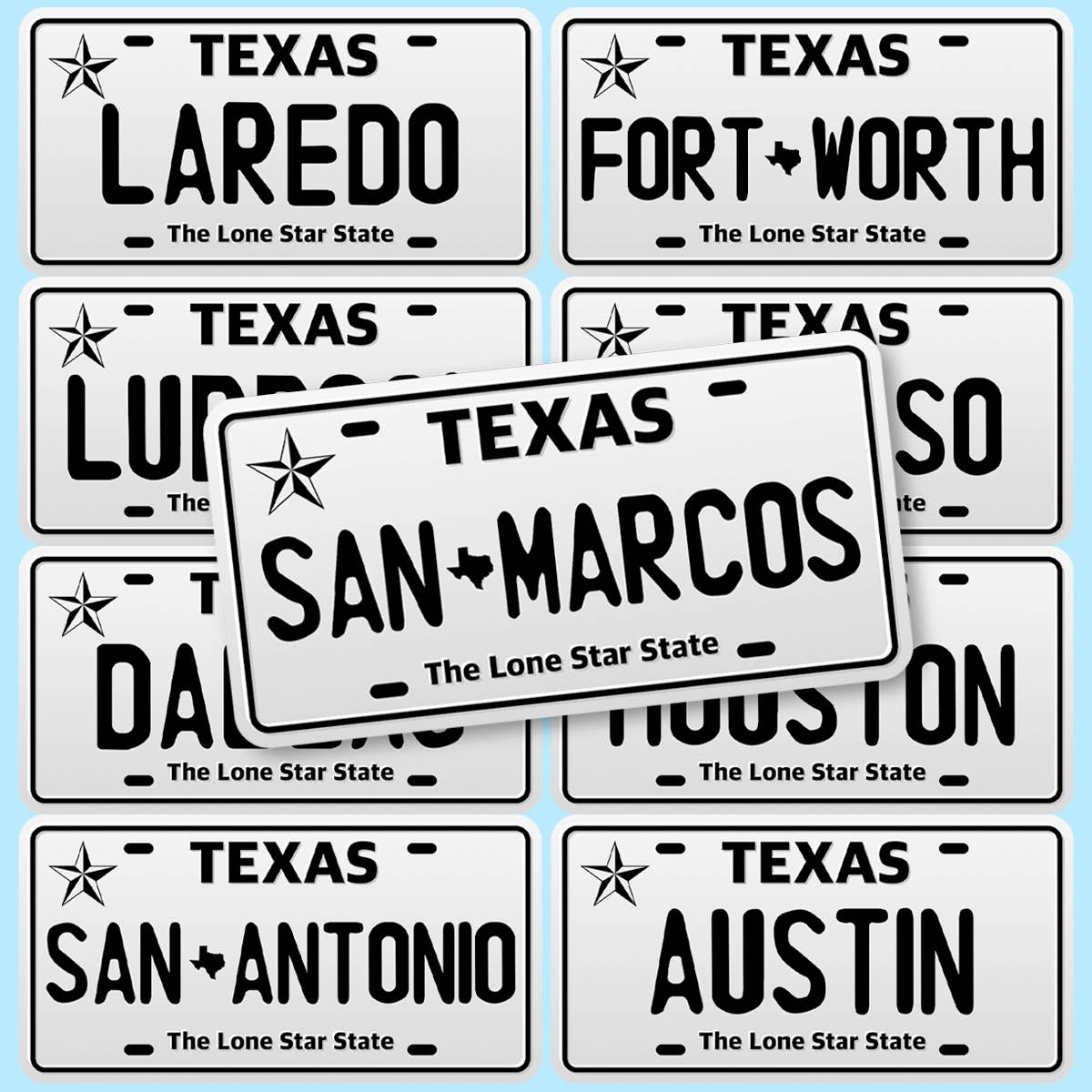 Personalized License Plate Sticker Decal, Custom City Texas