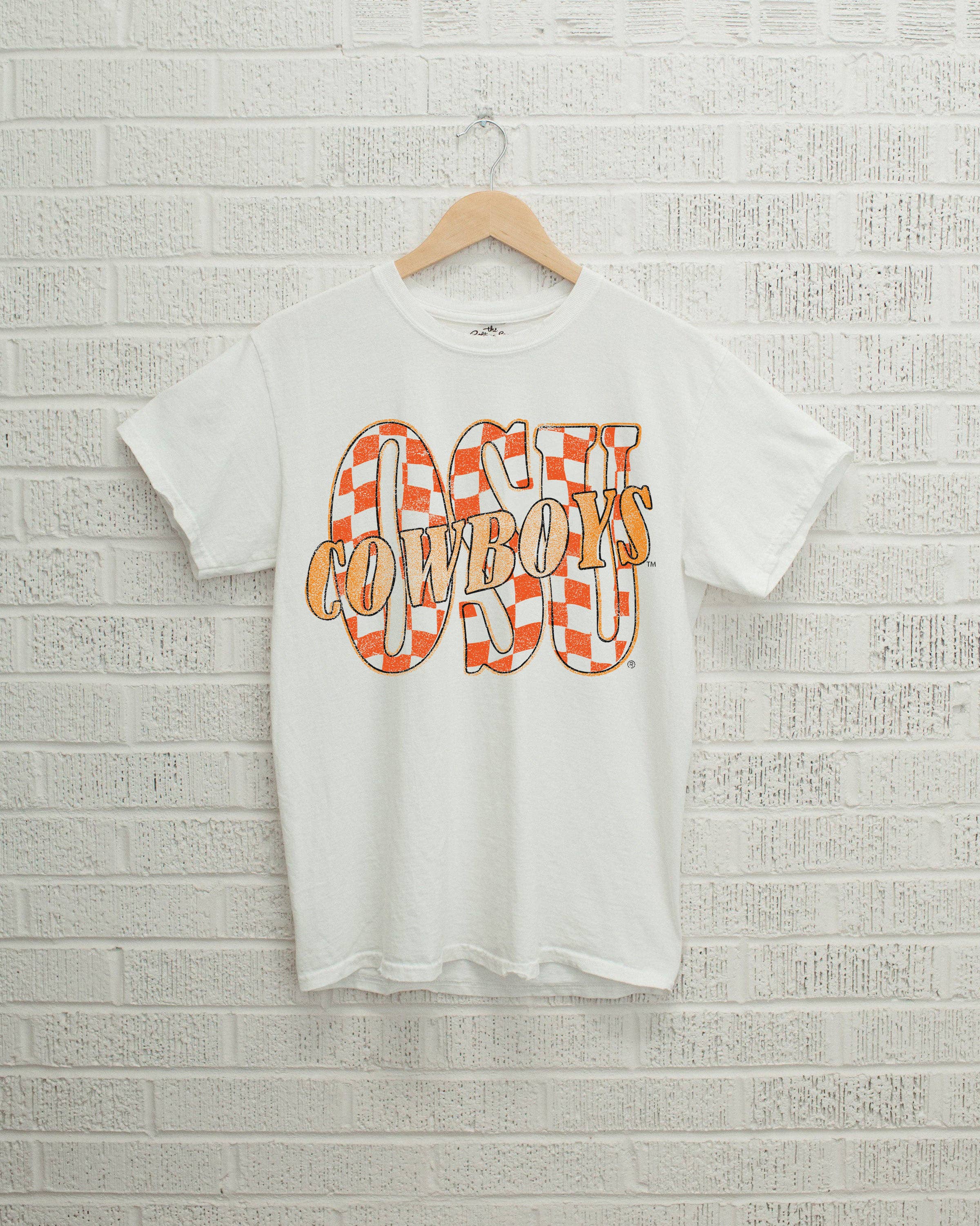 Osu Cowboys Twisted Check White Comfort Colors Tee