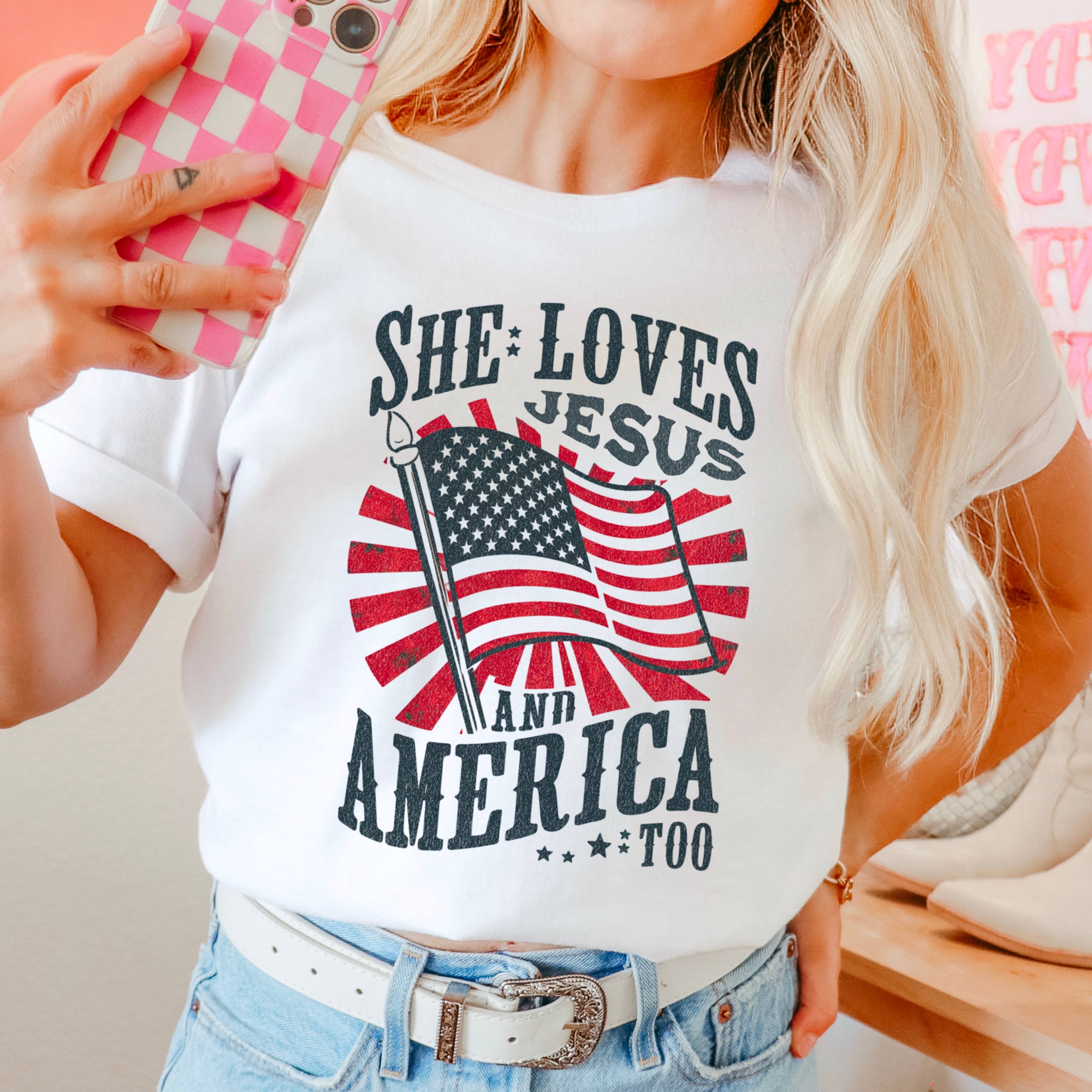 She Loves Jesus |  July 4th Graphic Shirt |Comfort Color