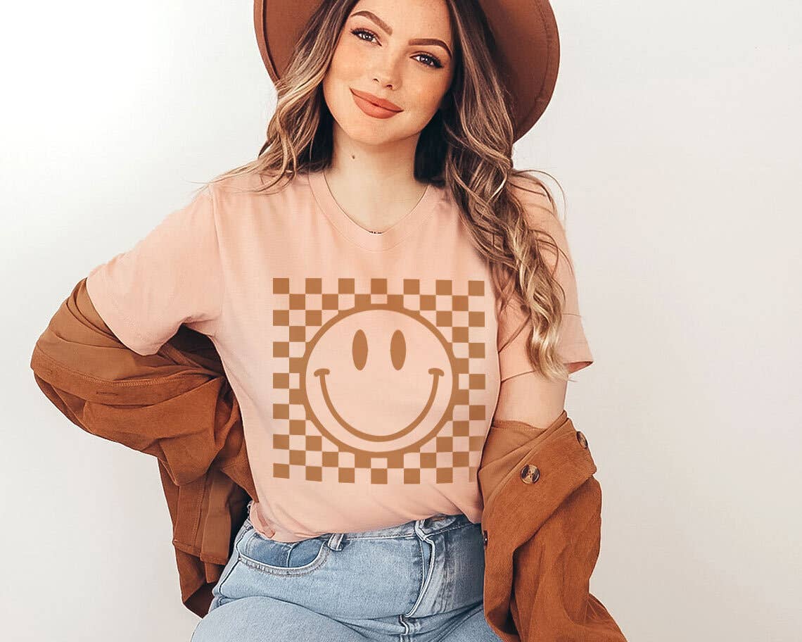 Checkered Happy Face - Retro Smiley Face T-Shirt