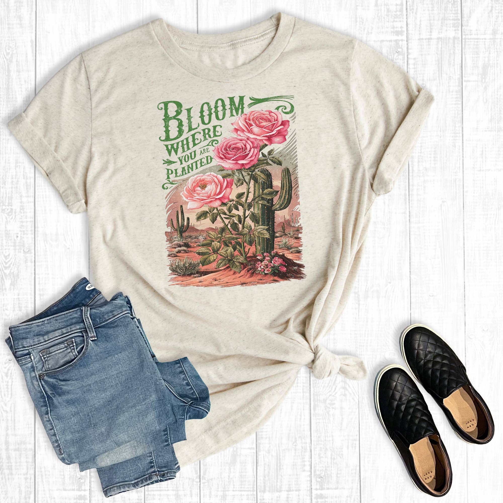 Western Cactus Bloom Where You Are Planted Graphic Tee