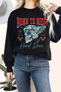 Born To Ride Hard Drive Winged Skull Terry Sweatshirts