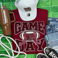 Maroon Chenille Football Game Day with Sequin Bow Patch Garnet Crewneck Sweatshirt