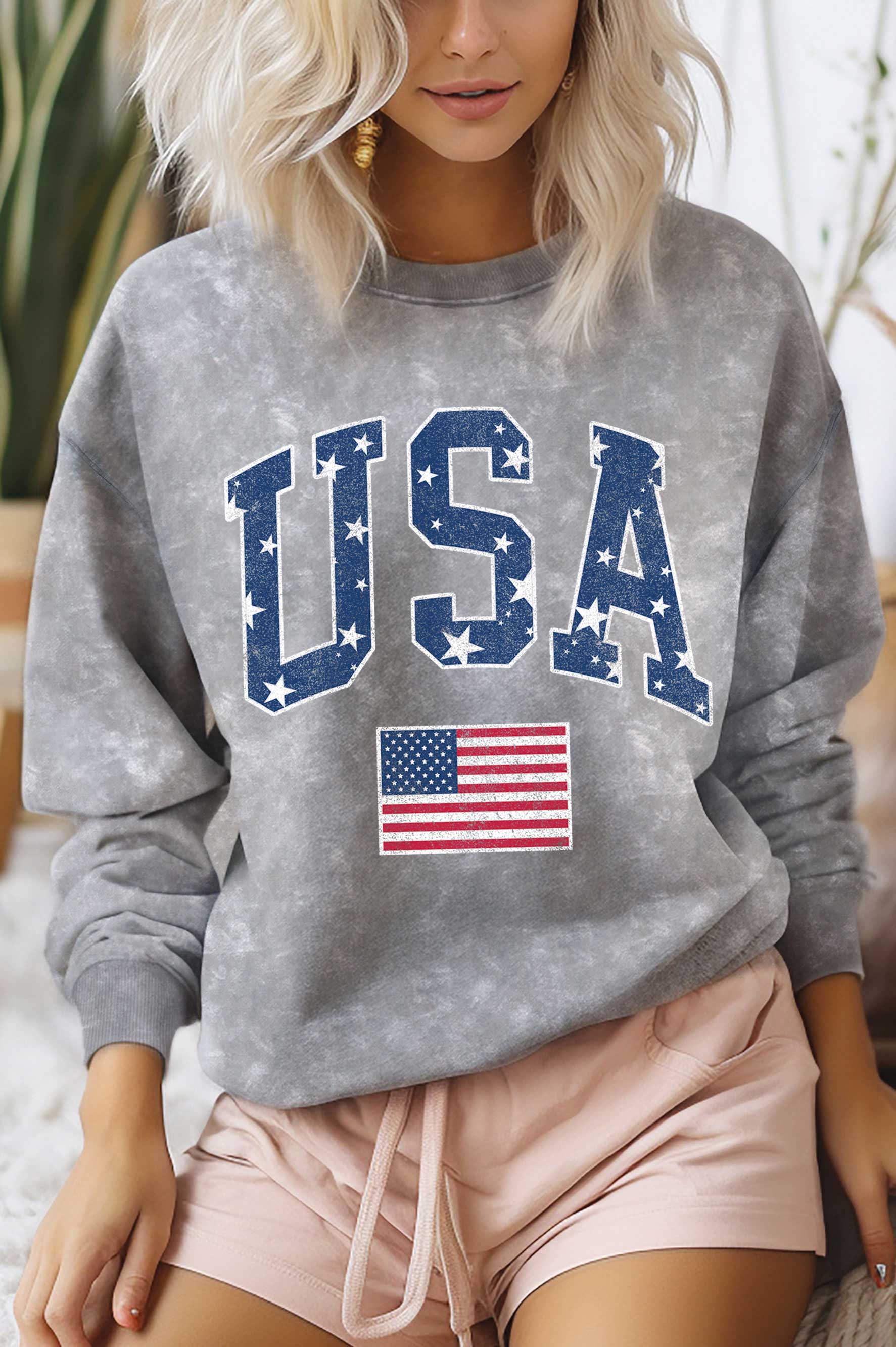 America Star Flag Mineral Graphic Brushed Sweatshirt