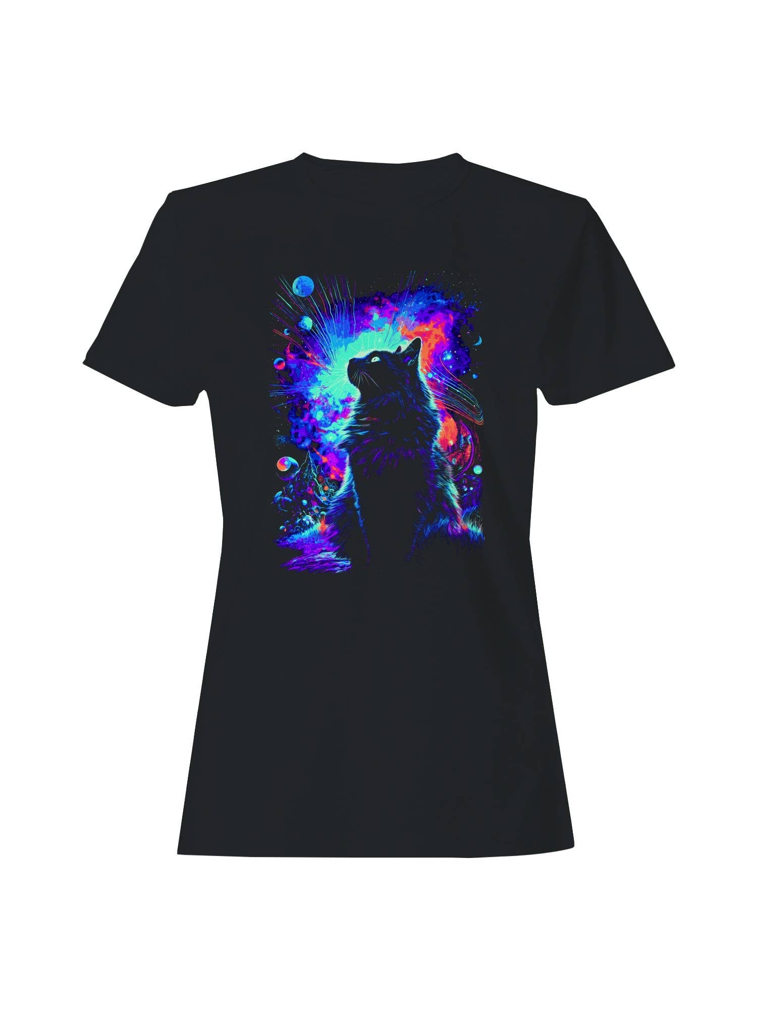 Cosmic Cat in Neon Dreamscape Women's T-Shirt
