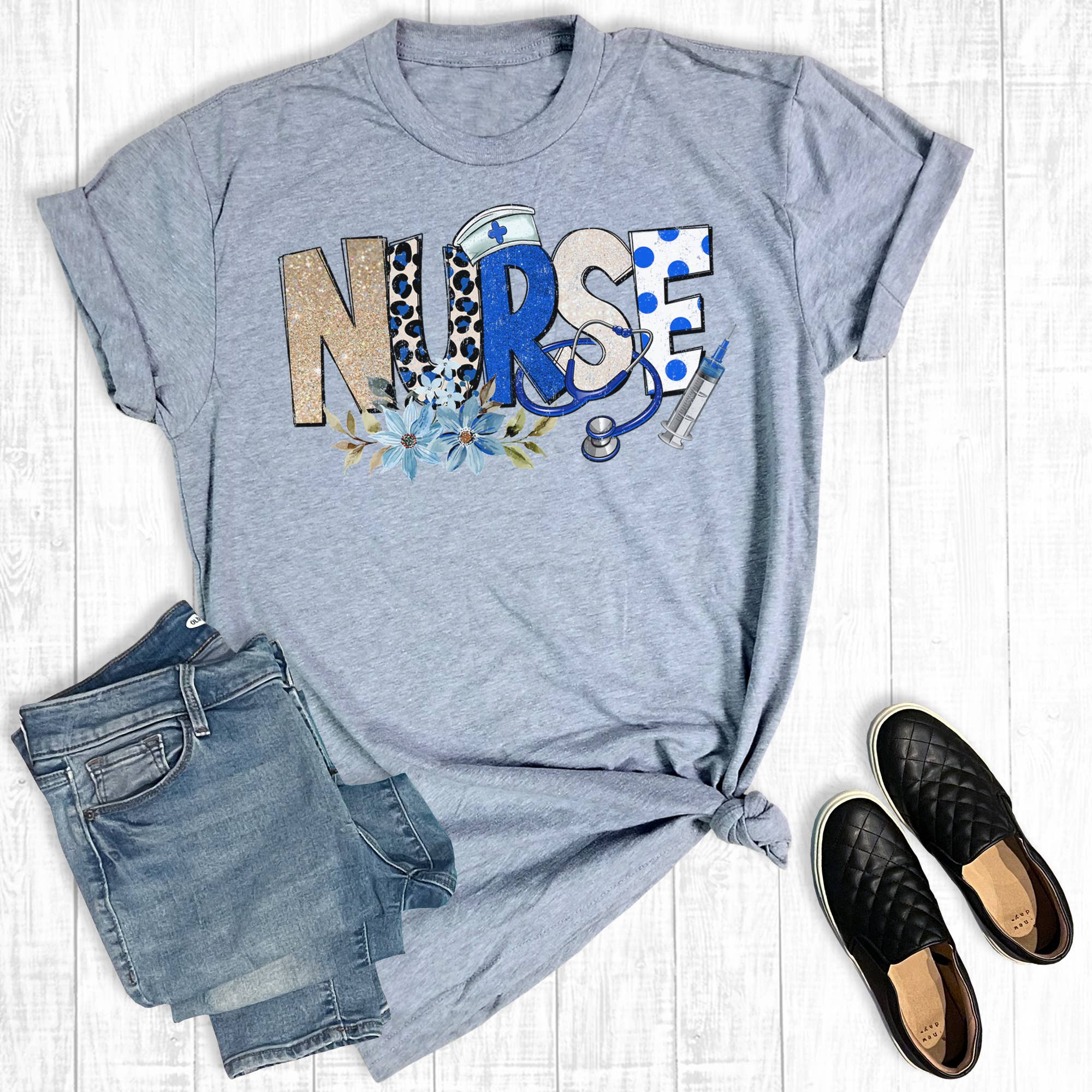 Retro Nurse Flowers Graphic Tee