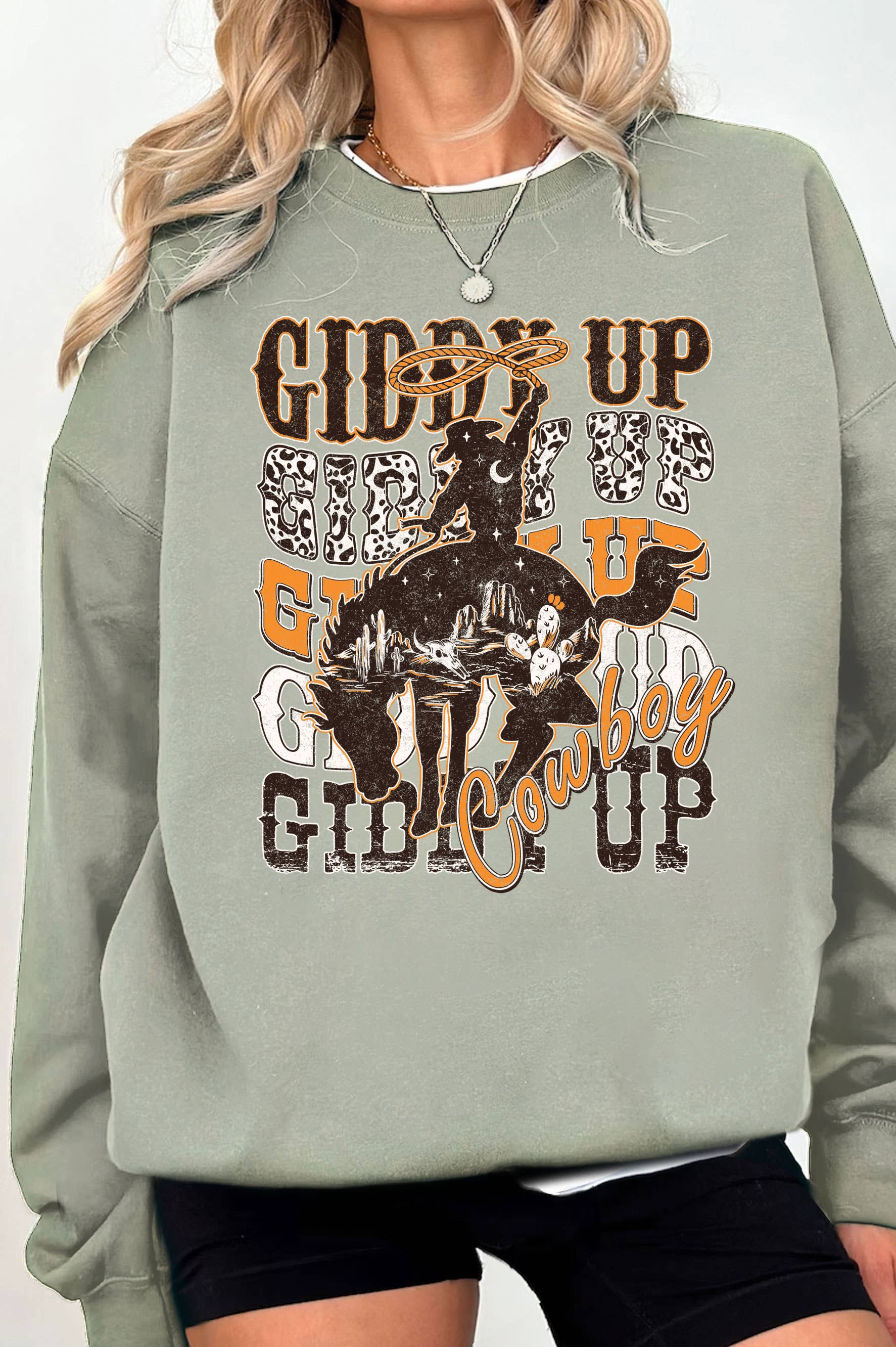 Giddy Up Cowboy Graphic Brushed Sweatshirts