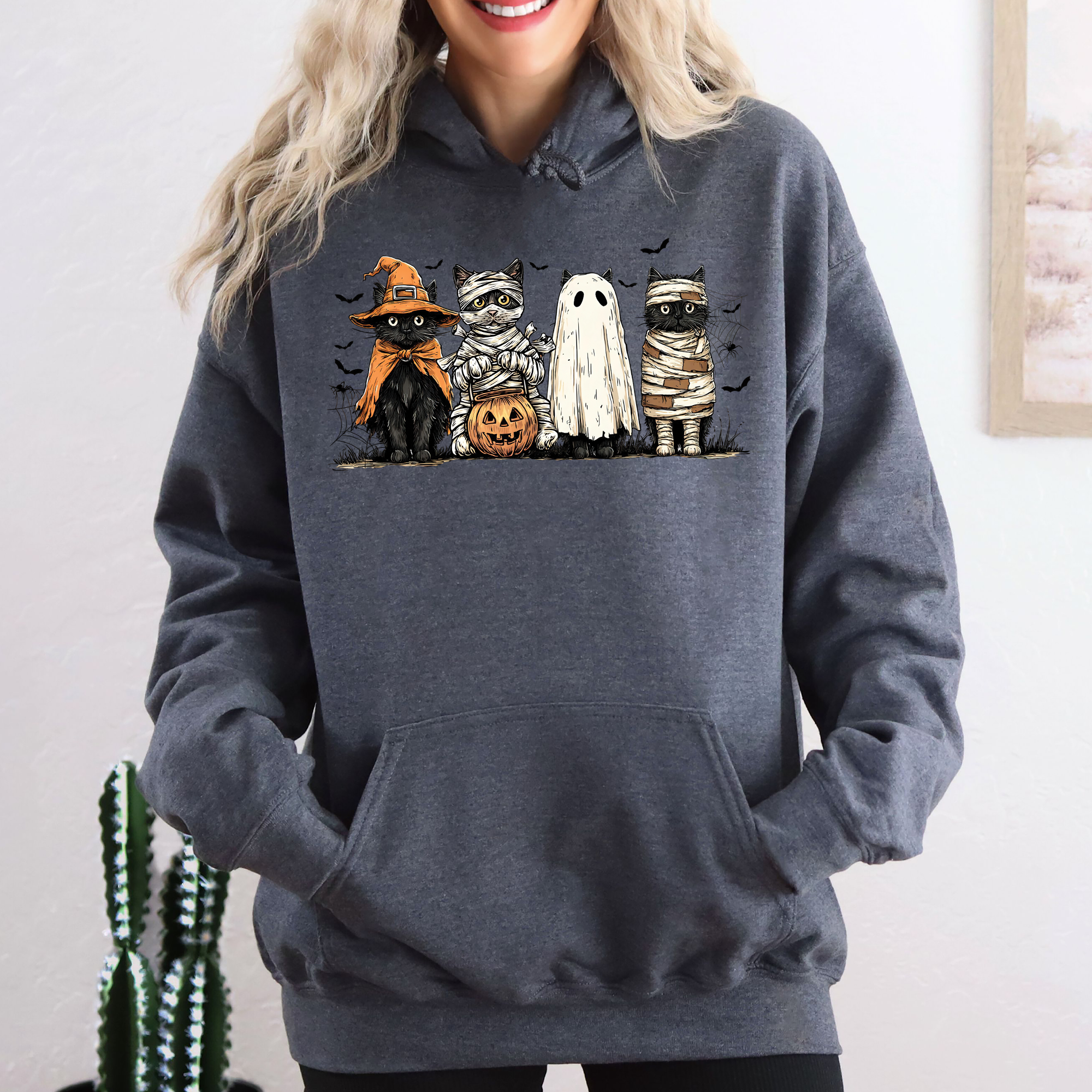 Black Cats Pumpkin Ghosts Retro Gothic Halloween Mama Hoodie