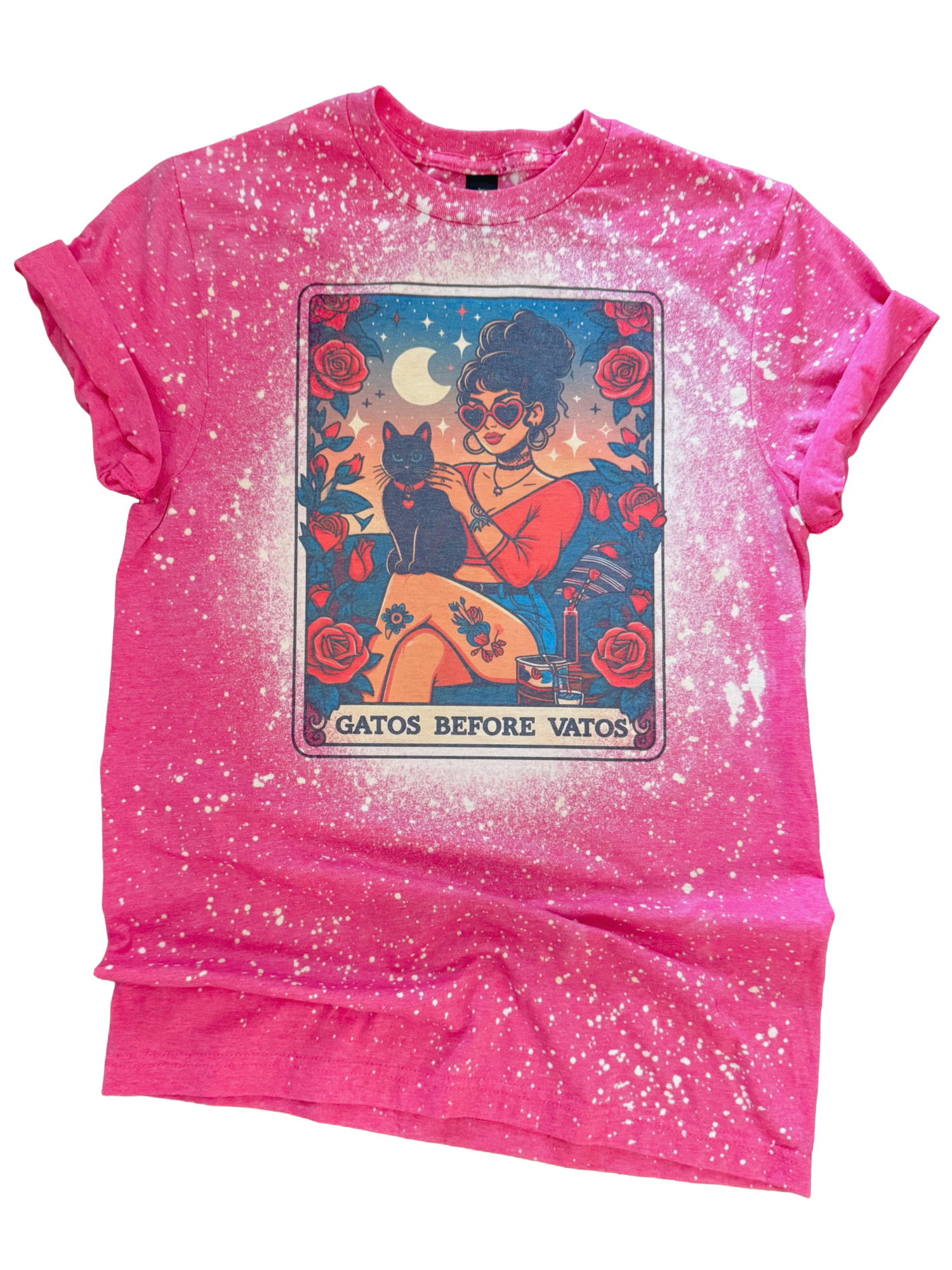 Gatos Before Vatos - Tarot Card Bleached Tee