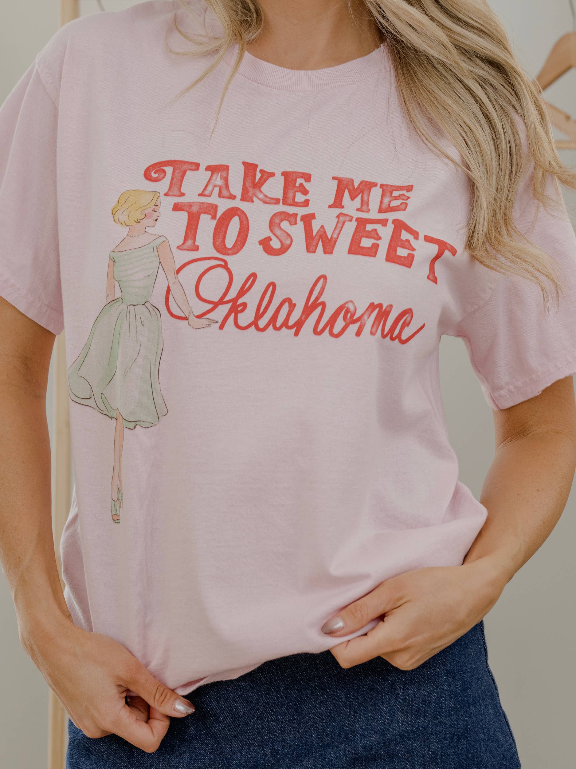 Take Me To Sweet Oklahoma Pink Thrifted Graphic Tee