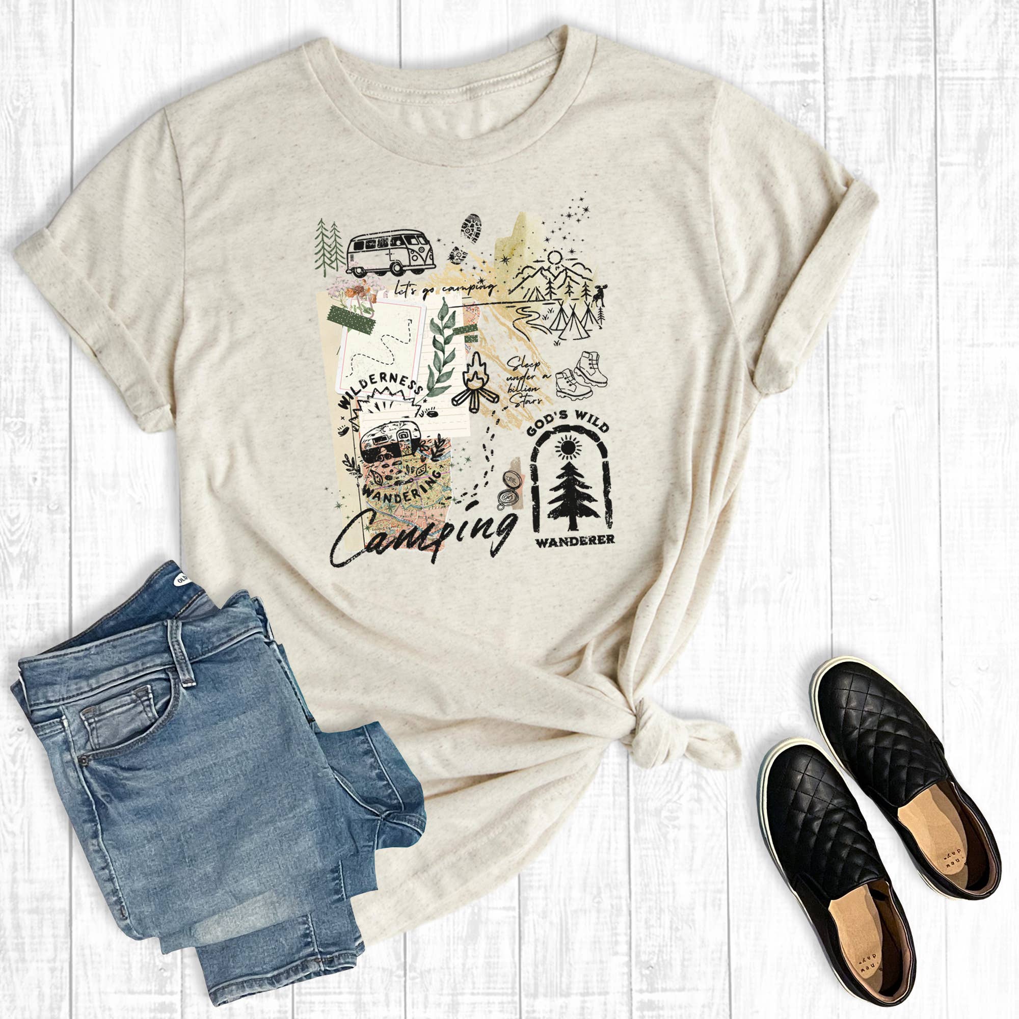 Retro Let's Go Camping Collage Graphic Tee