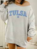 Tu Tulsa Hurricane Gingham Heart Gray Flashdance Sweatshirt