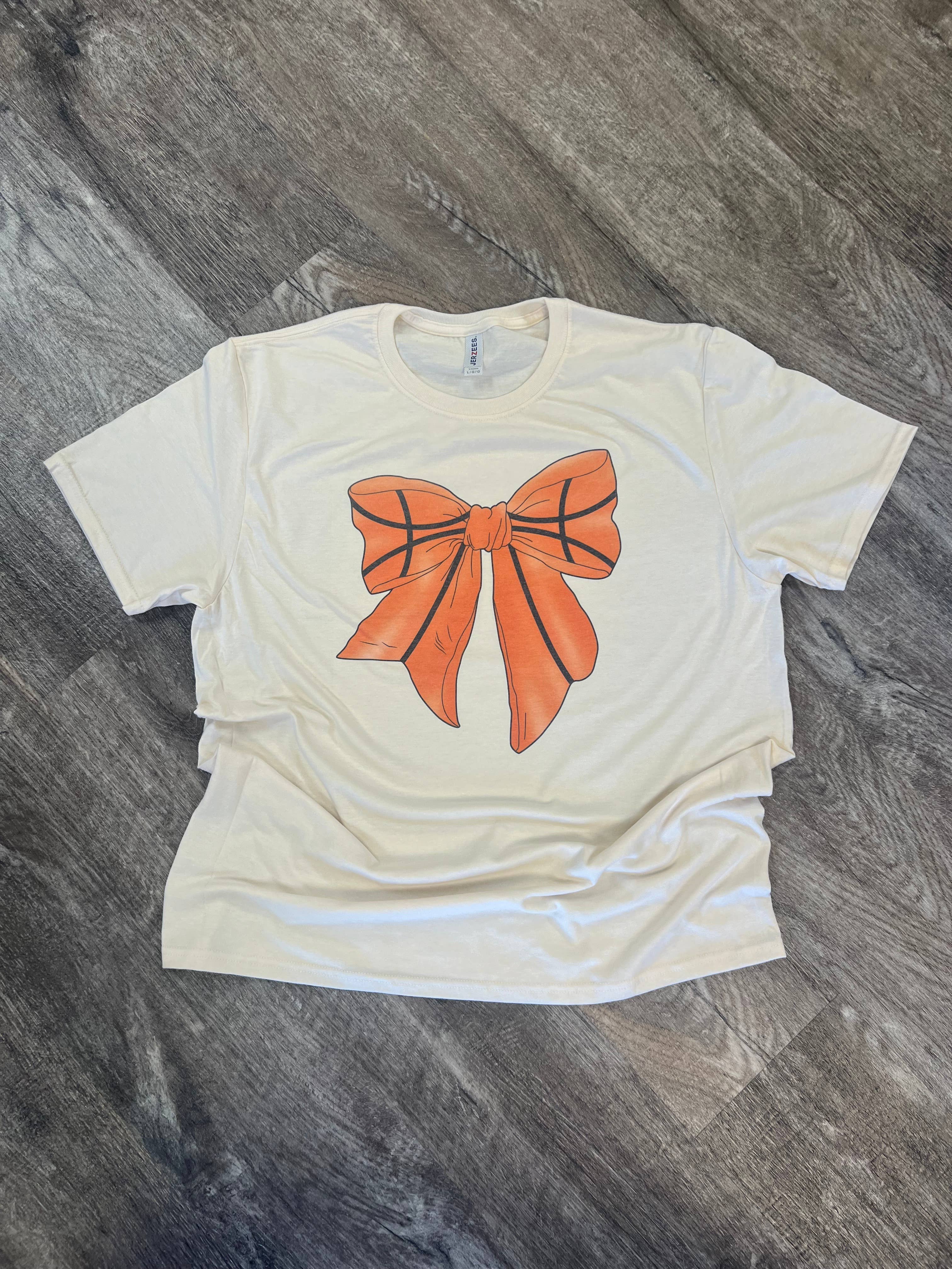 Basketball Large Bow On Cream Tee
