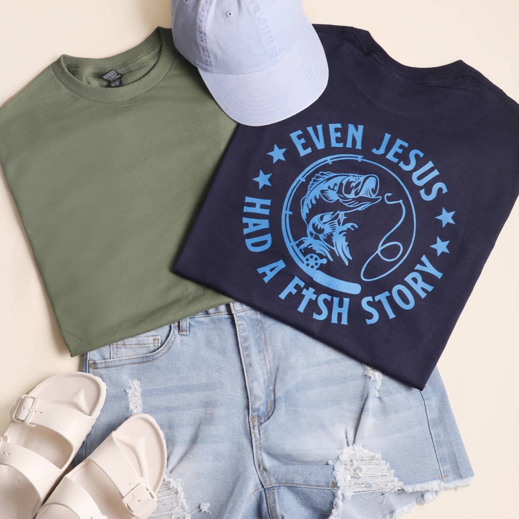 Even Jesus Had A Fish Story Graphic Heavy Cotton T-Shirt