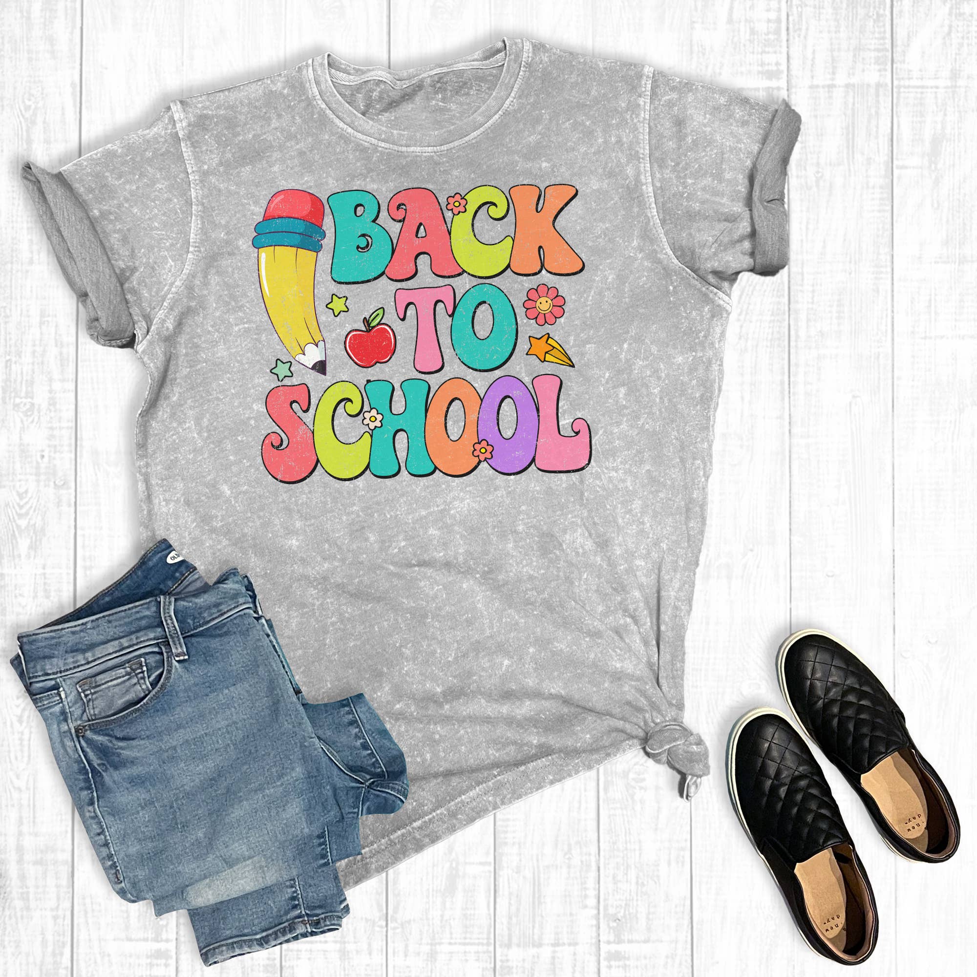 Groovy Back To School Teacher Mineral Wash Graphic Tee