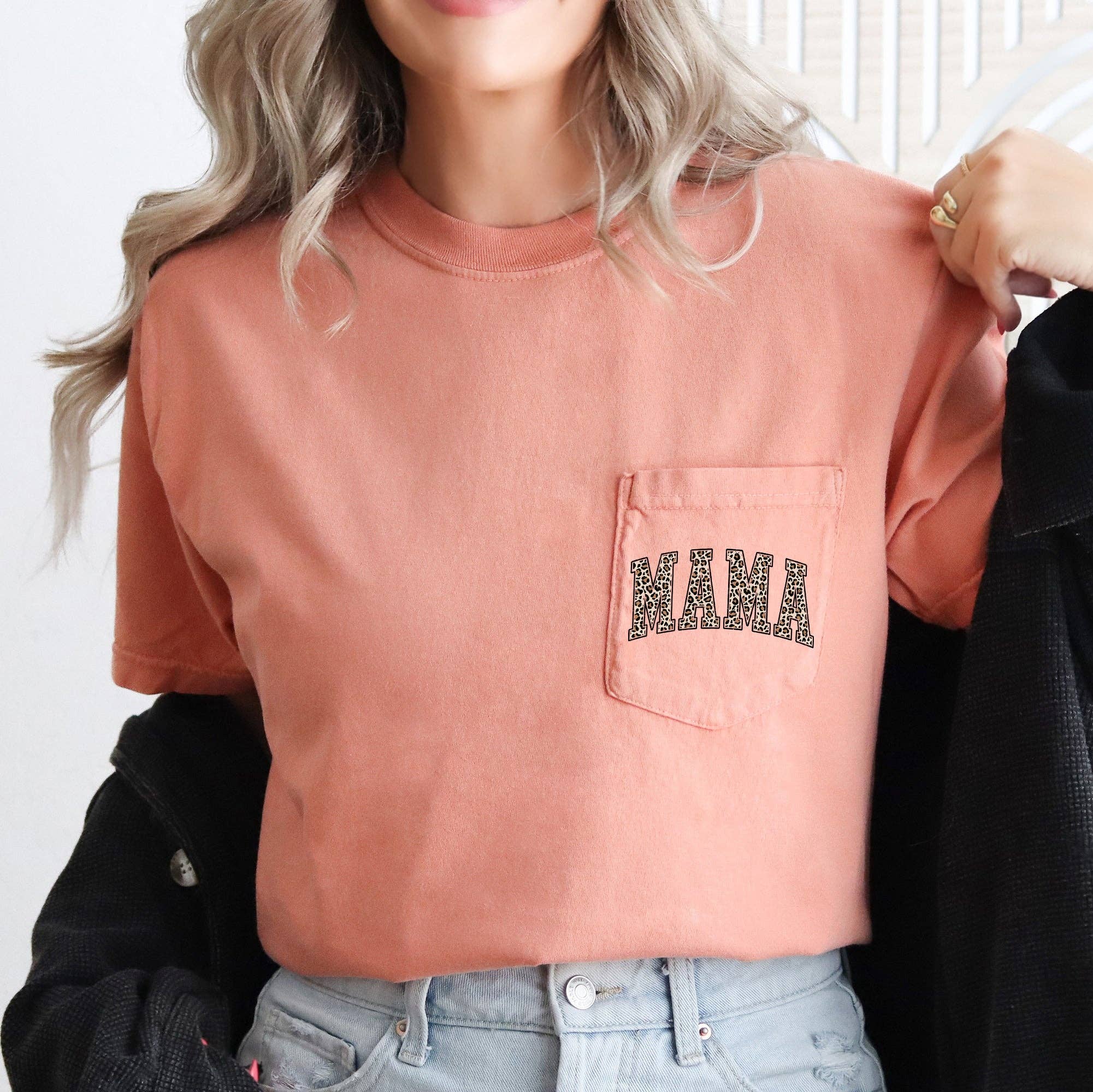 Mama, Leopard Print, Pocket, Retro Tee
