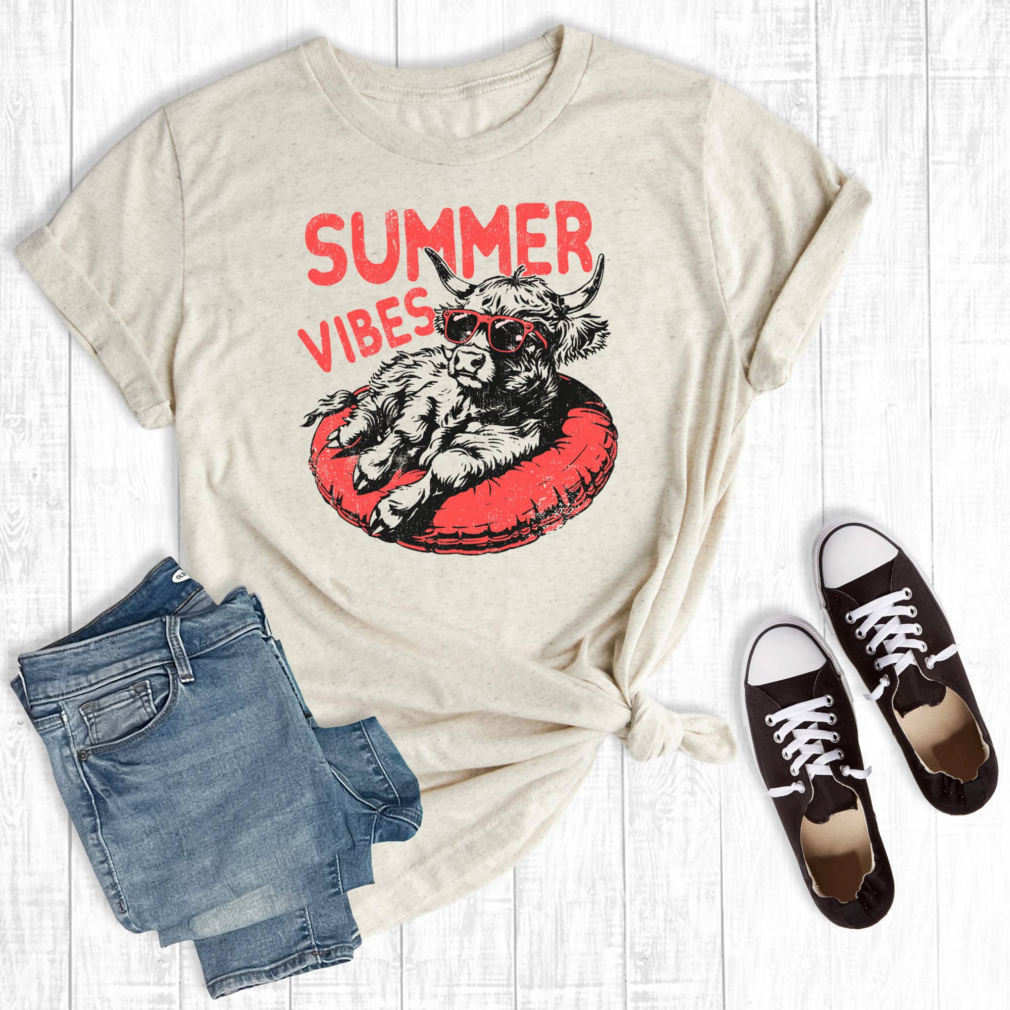 Western Summer Time Funny Highland Cow Graphic Tee