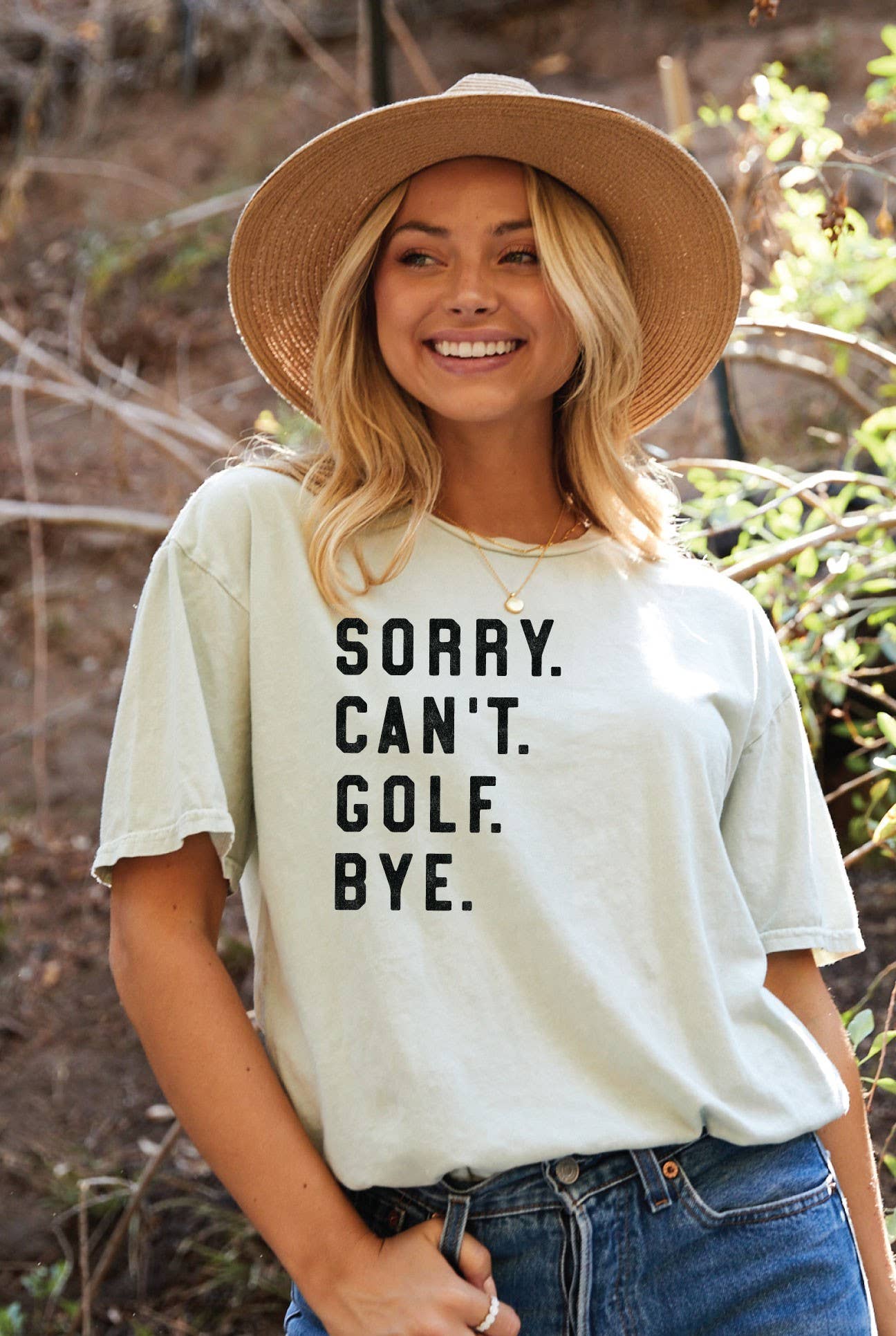 Sorry Can't Golf Bye Mineral Washed Graphic Top