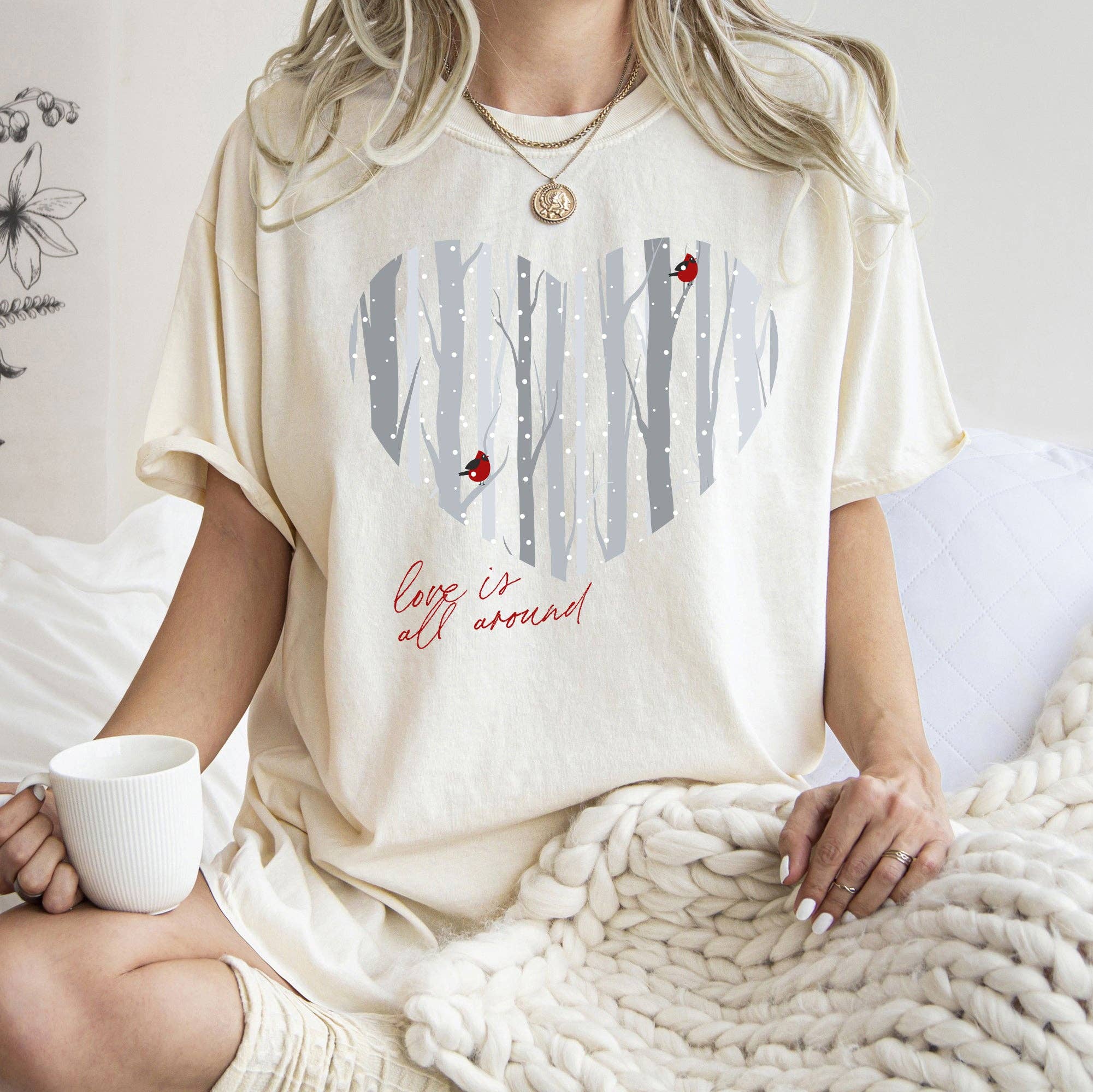 Comfort Colors Tshirt, Winter Forest, Valentine's Day