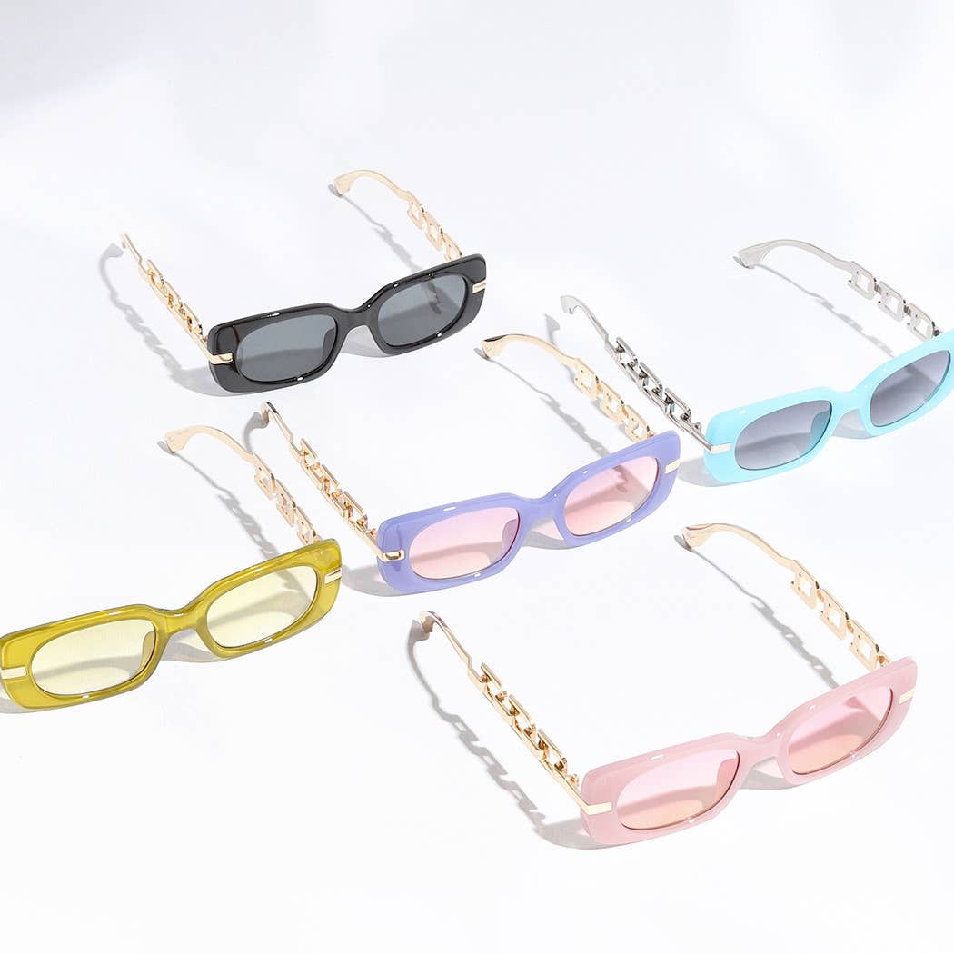 Chunky Chain Style Leg Solid Color Frame Sunglass