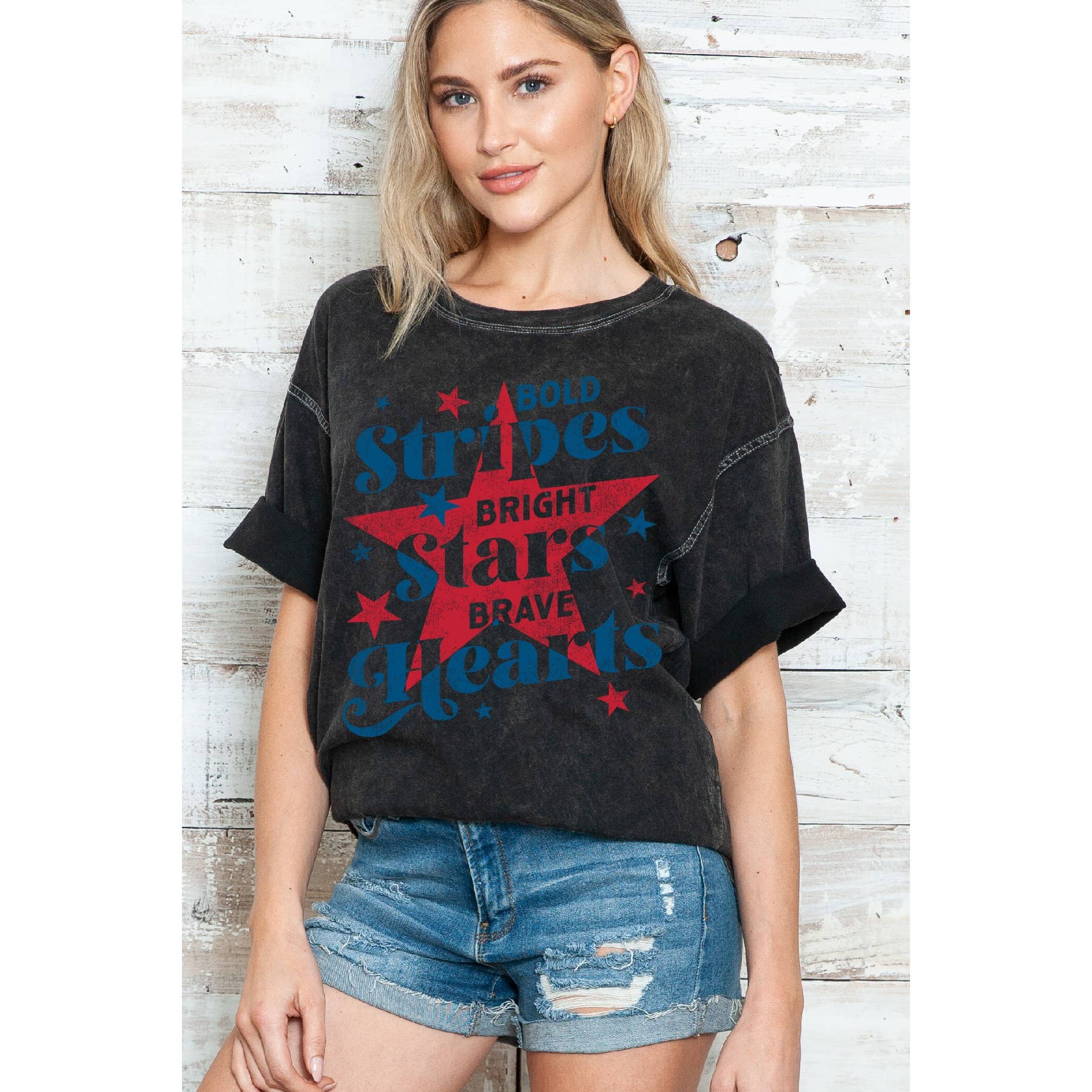 4th of July Bright Star Heart Oversize Mineral Wash T Shirt