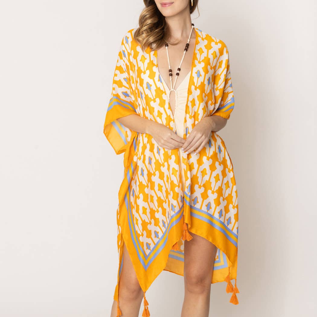 Tile Print Summer Kimono with Tassels