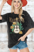 Women Nashville Graphic Print Oversize Mineral Top