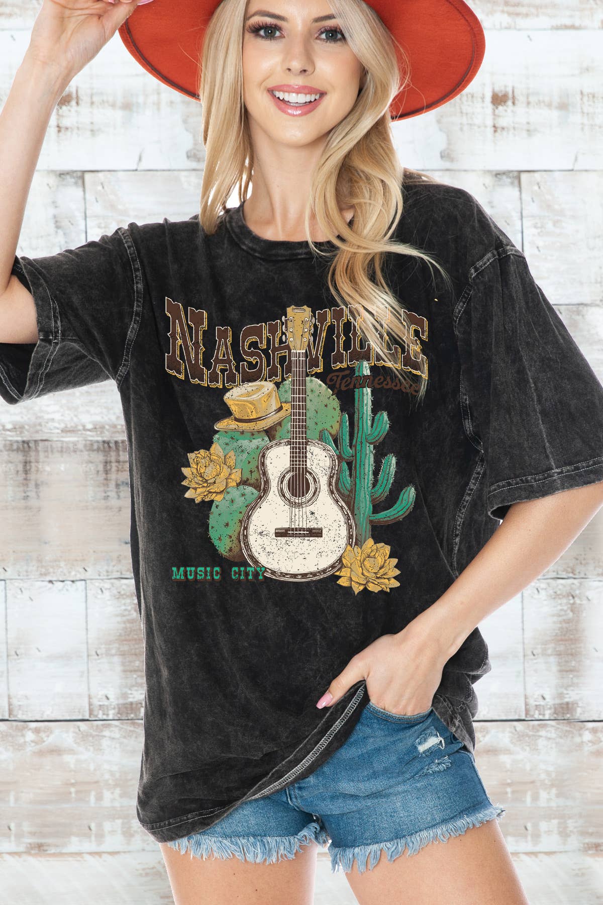 Women Nashville Graphic Print Oversize Mineral Top