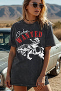 Women Cowboy Graphic Print Mineral Wash Top