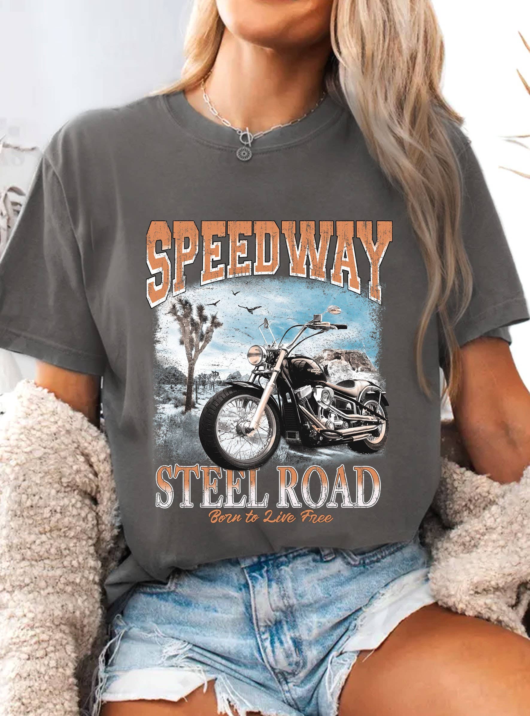 Speedway Motorcycle Steel Road Graphic Tshirts