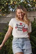Loves Jesus and America Too Ringer Graphic Top