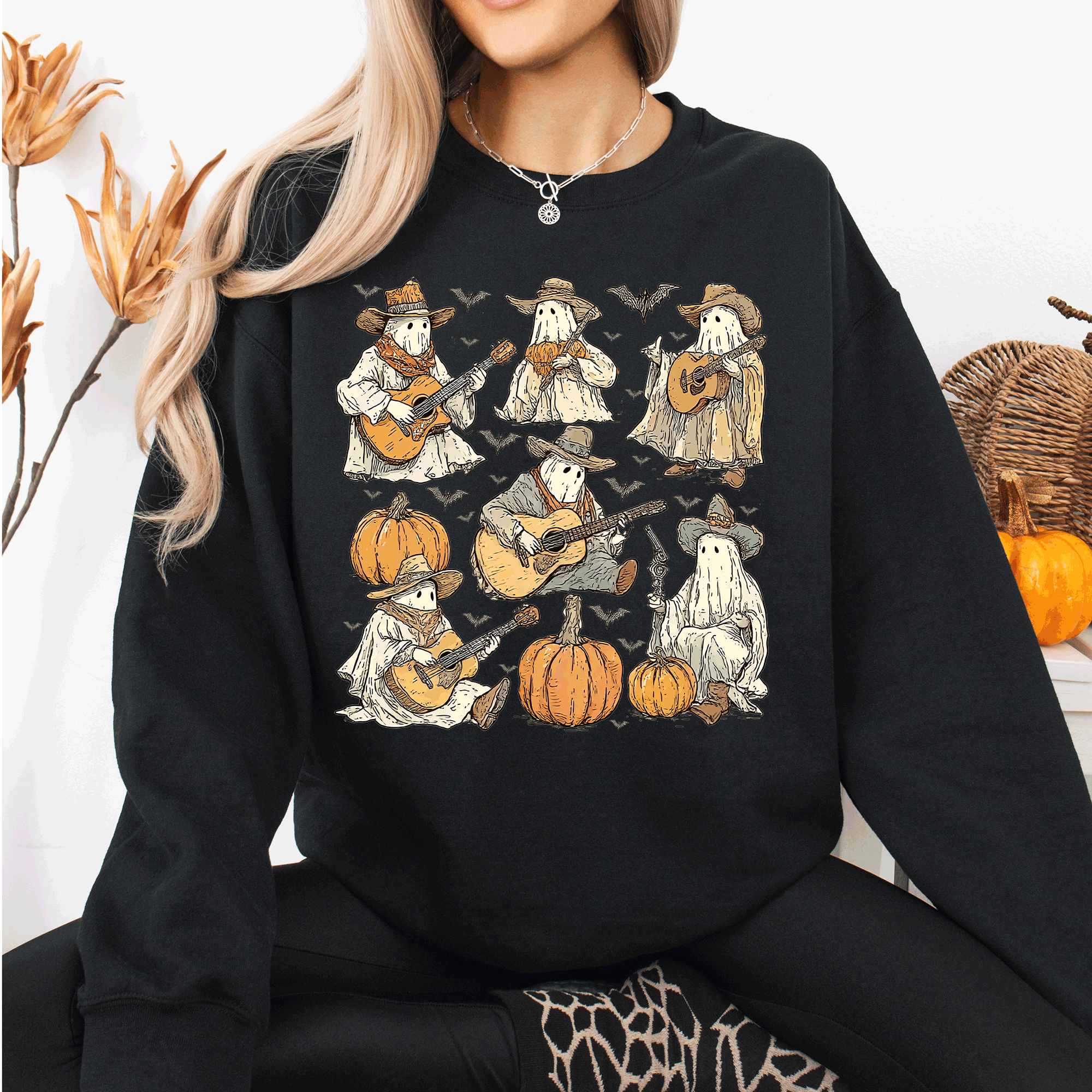 Ghost Cowboys, Halloween, Bats, Spooky Sweatshirt