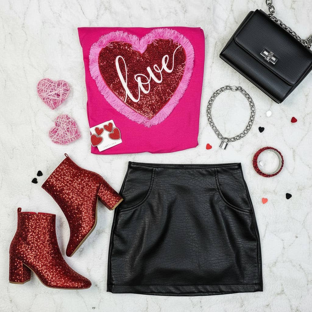 Love Sequin Heart + Fringe Trim Sweatshirt