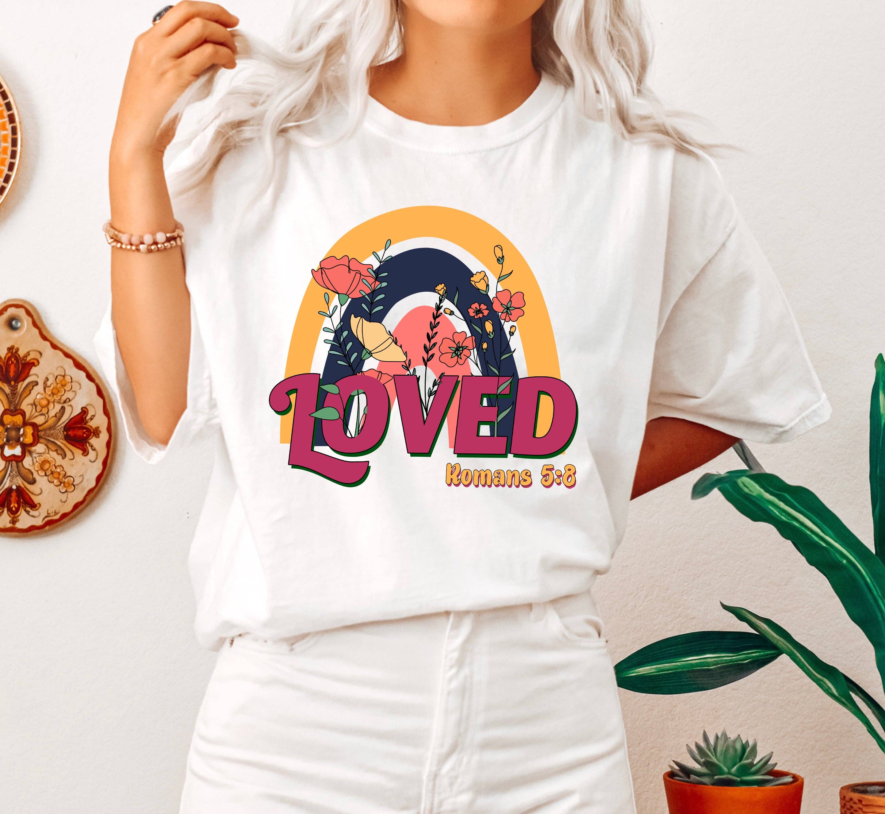 Loved Romans 5:8 Botanical T-Shirt