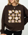 Checkered Pumpkins, Daisies Flowers Autumn Fall Sweatshirt