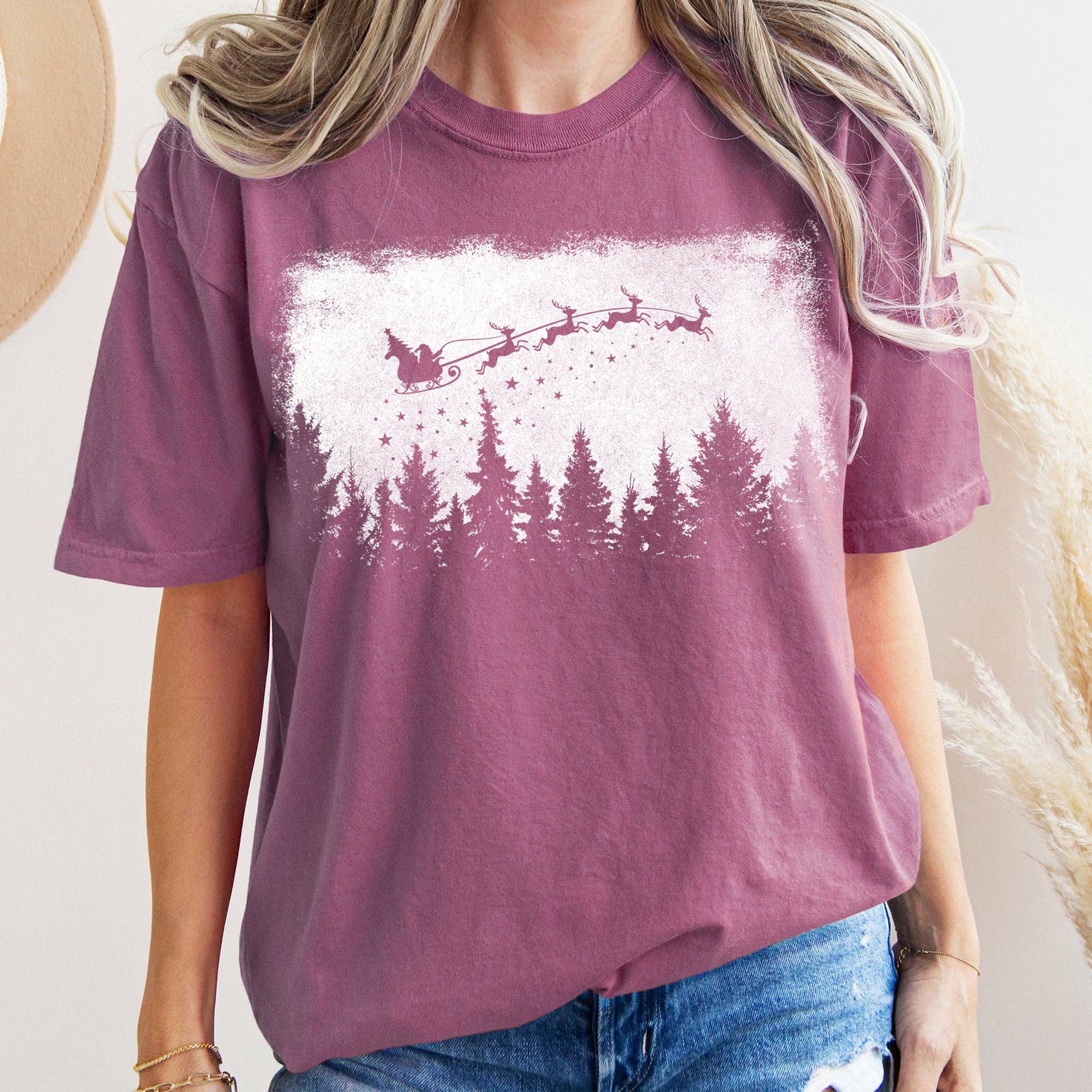 Vintage Pine Tree Christmas Silhouette, Santa Tshirt
