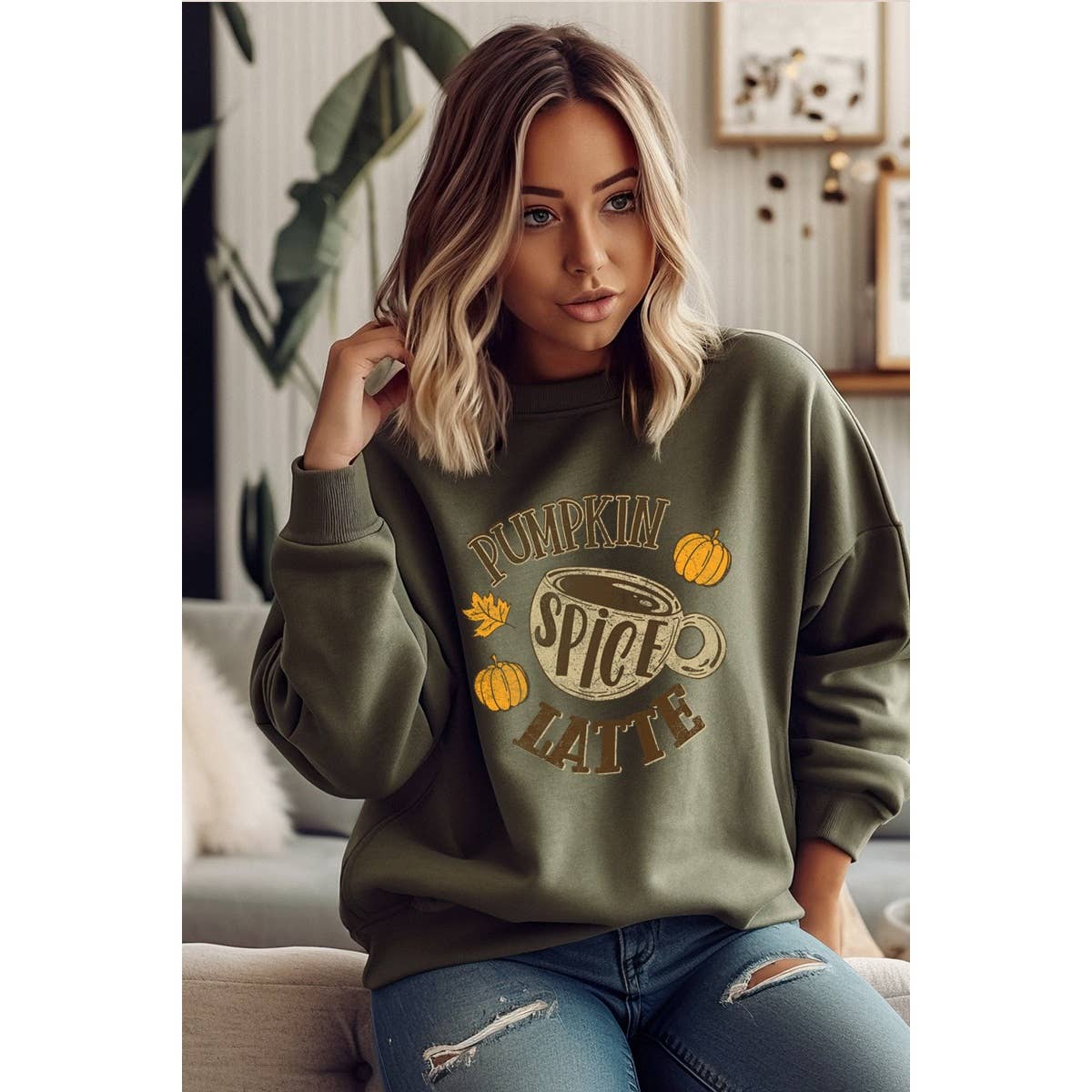 Pumpkin Latte  Vintage Graphic Oversizes Sweatshirts