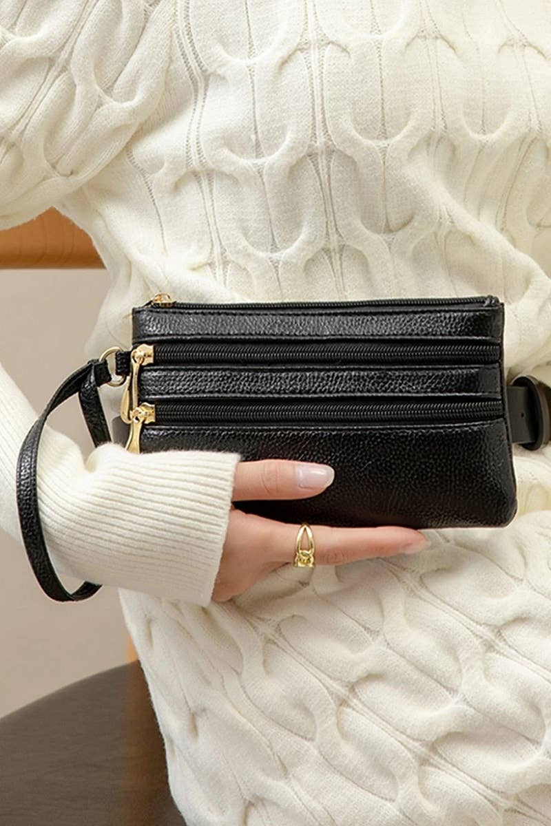 "....Vegan Leather Triple Zipper Wrist Wallet Clutch