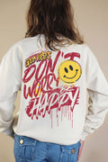 Good Vibes Happy Smiley Face F&B Graphic Brushed Sweatshirts