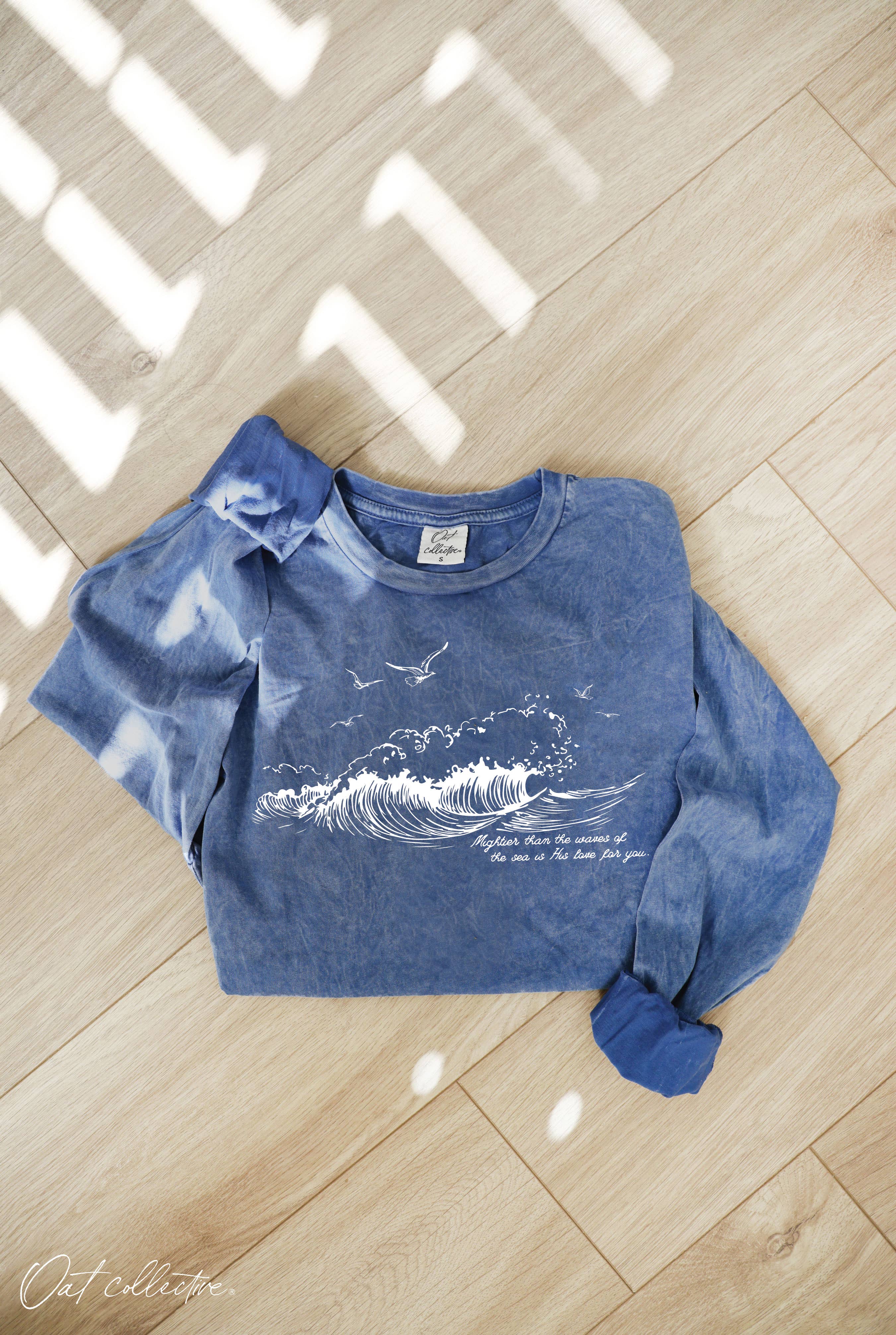 Mightier Than the Waves Mineral Washed Long Sleeve Graphic