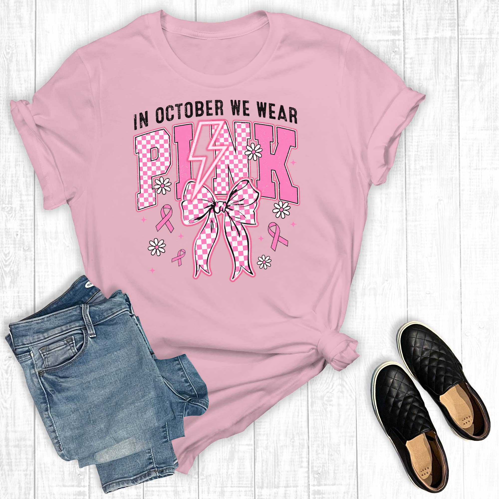Breast Cancer in October We Wear Pink Graphic Tee