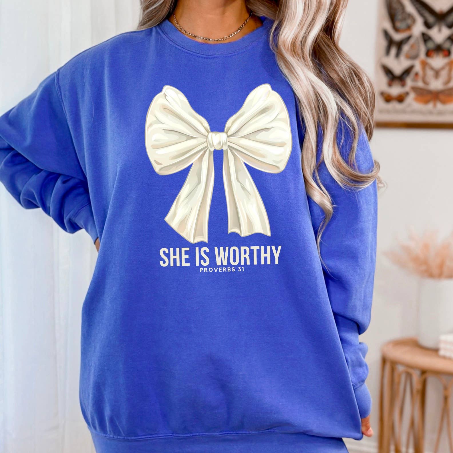 She Is Worthy Sweatshirt  | Christian Apparel | Proverbs