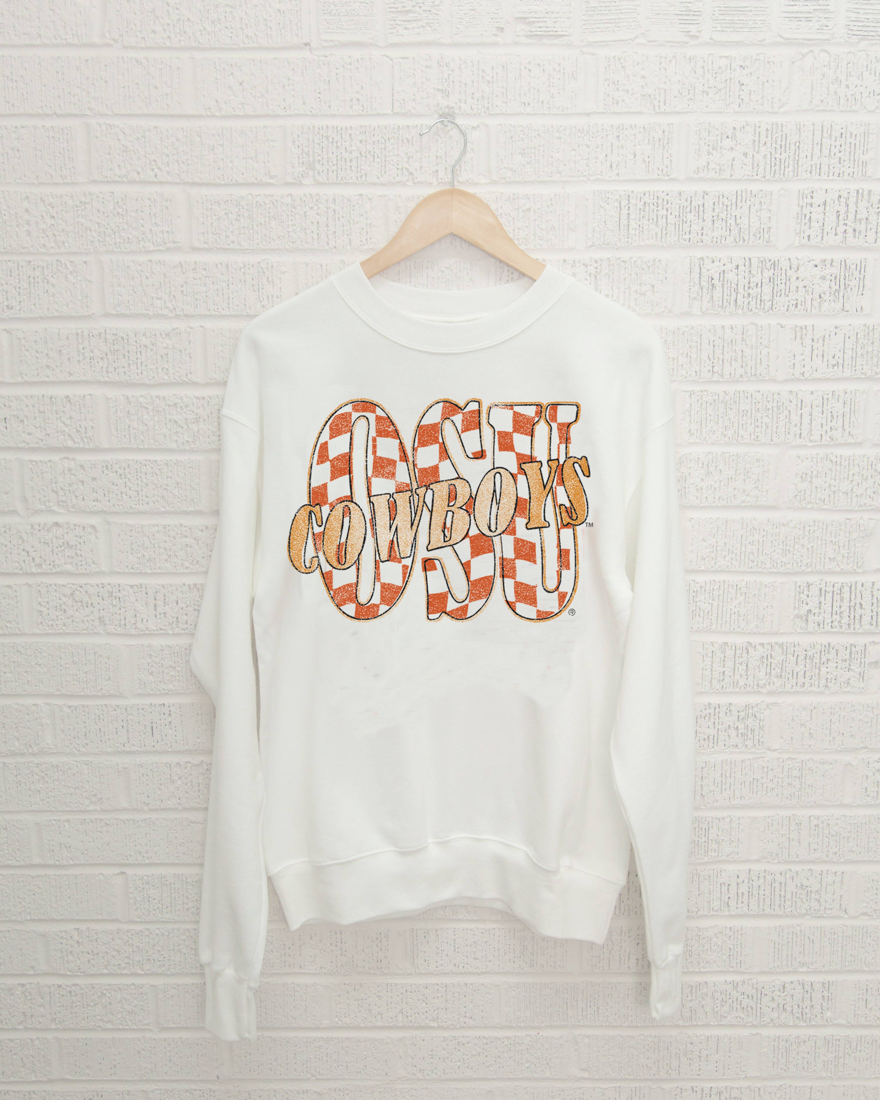 Osu Cowboys Twisted Check White Thrifted Sweatshirt