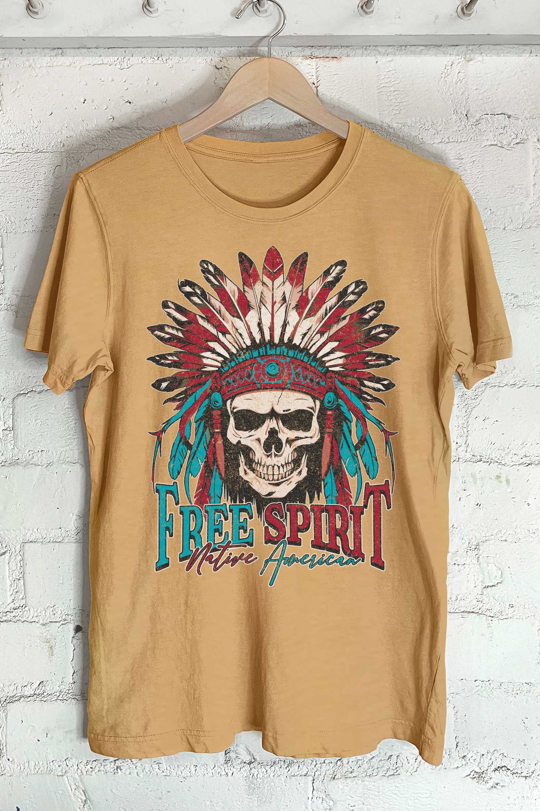 Free Spirit Native American Skull Graphic Tshirts